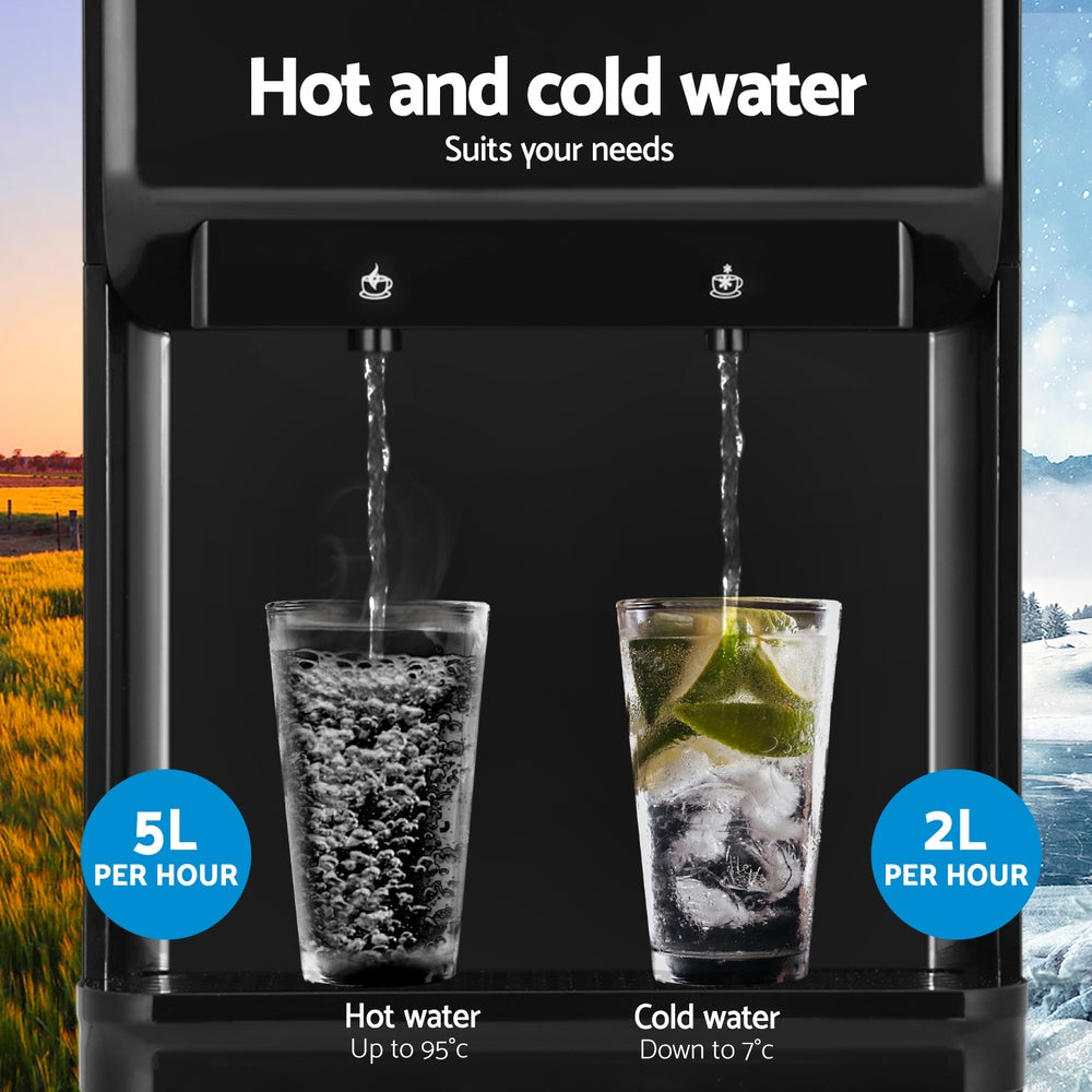 22L Bench Top Water Cooler Dispenser with Hot & Cold Filter - Black