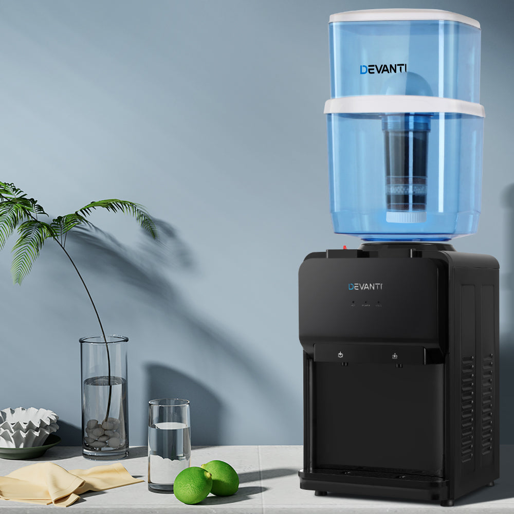 22L Bench Top Water Cooler Dispenser with Hot & Cold Filter - Black