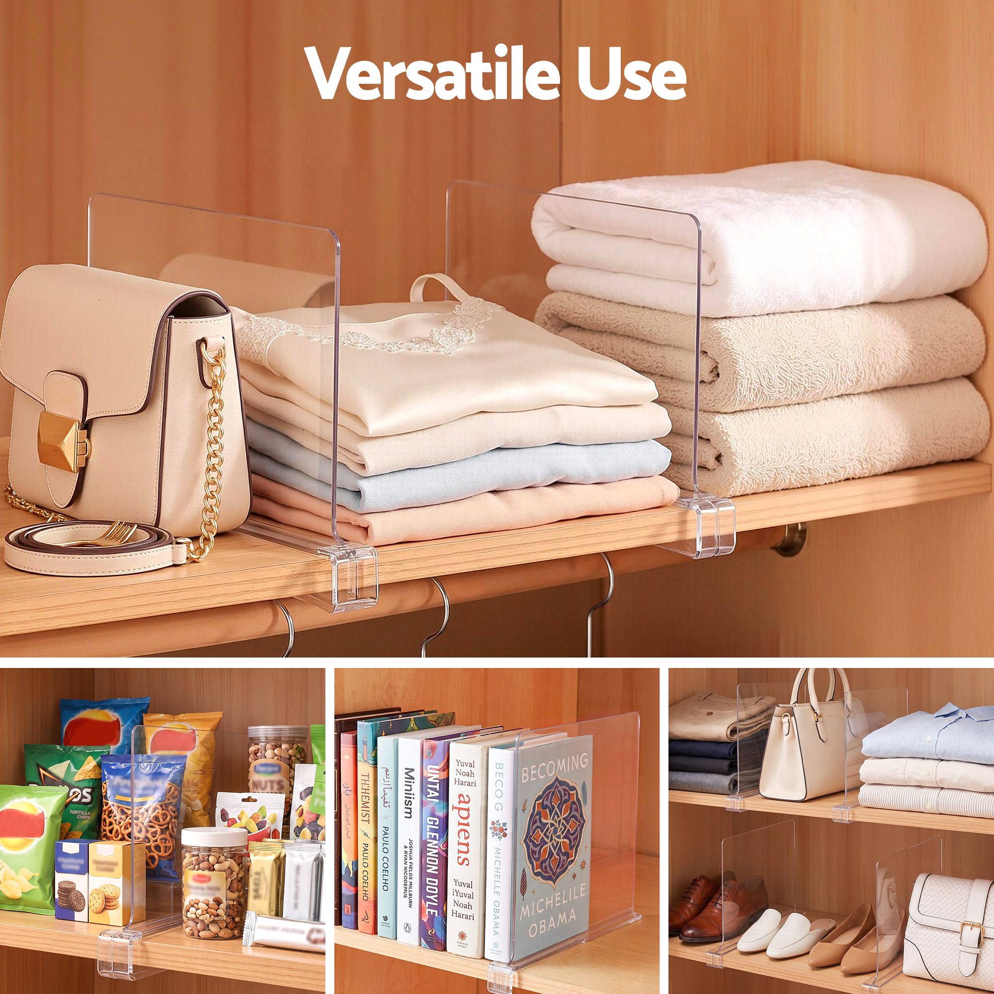 6 Pack Closet Organizers and Storage Clear Shelf Dividers