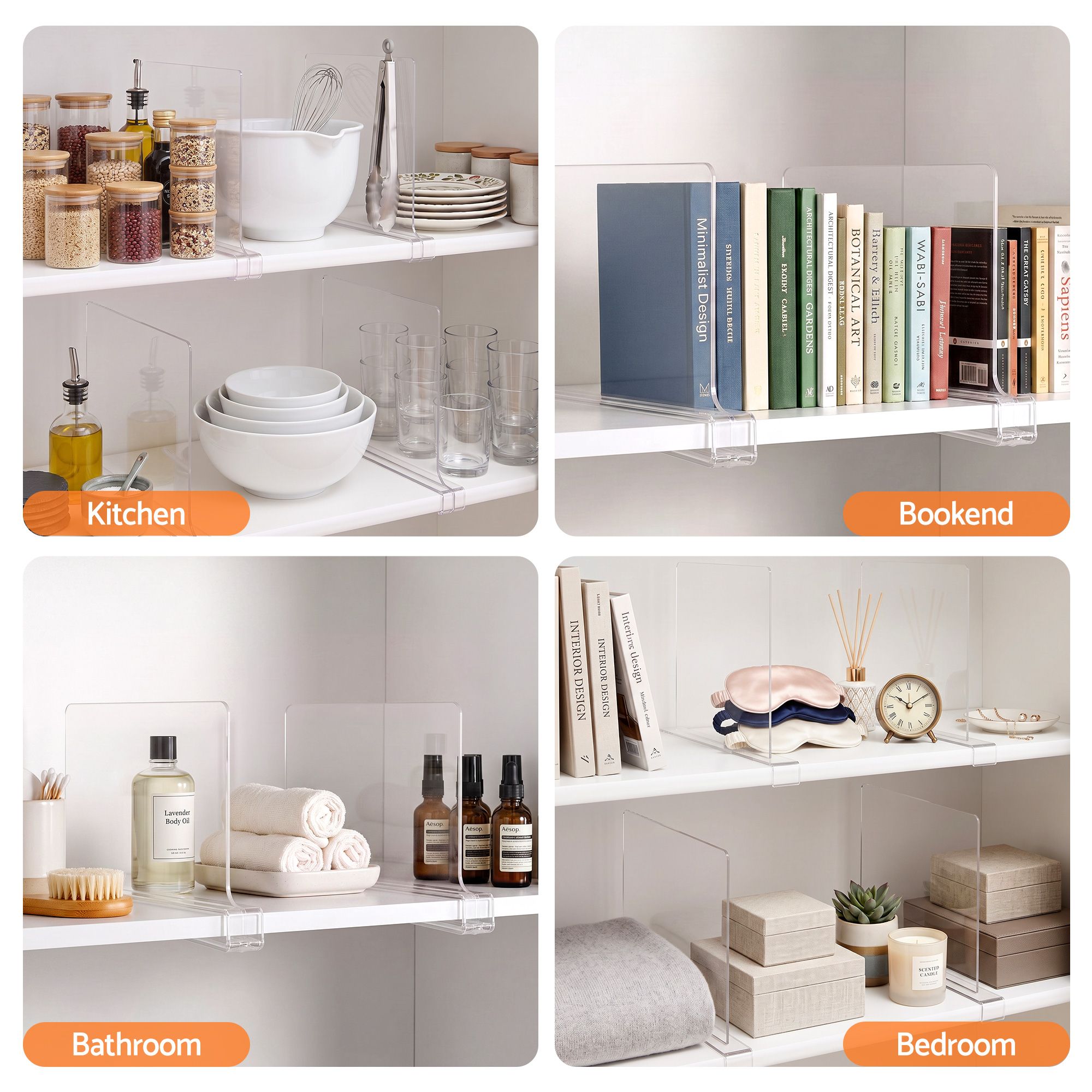 6 Pack Closet Organizers and Storage Clear Shelf Dividers