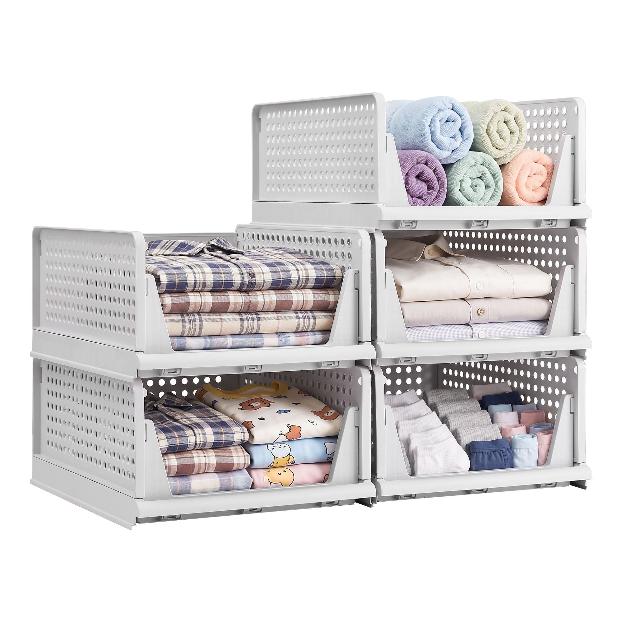 5 Pack Stackable Plastic Storage Foldable Closet Organizers