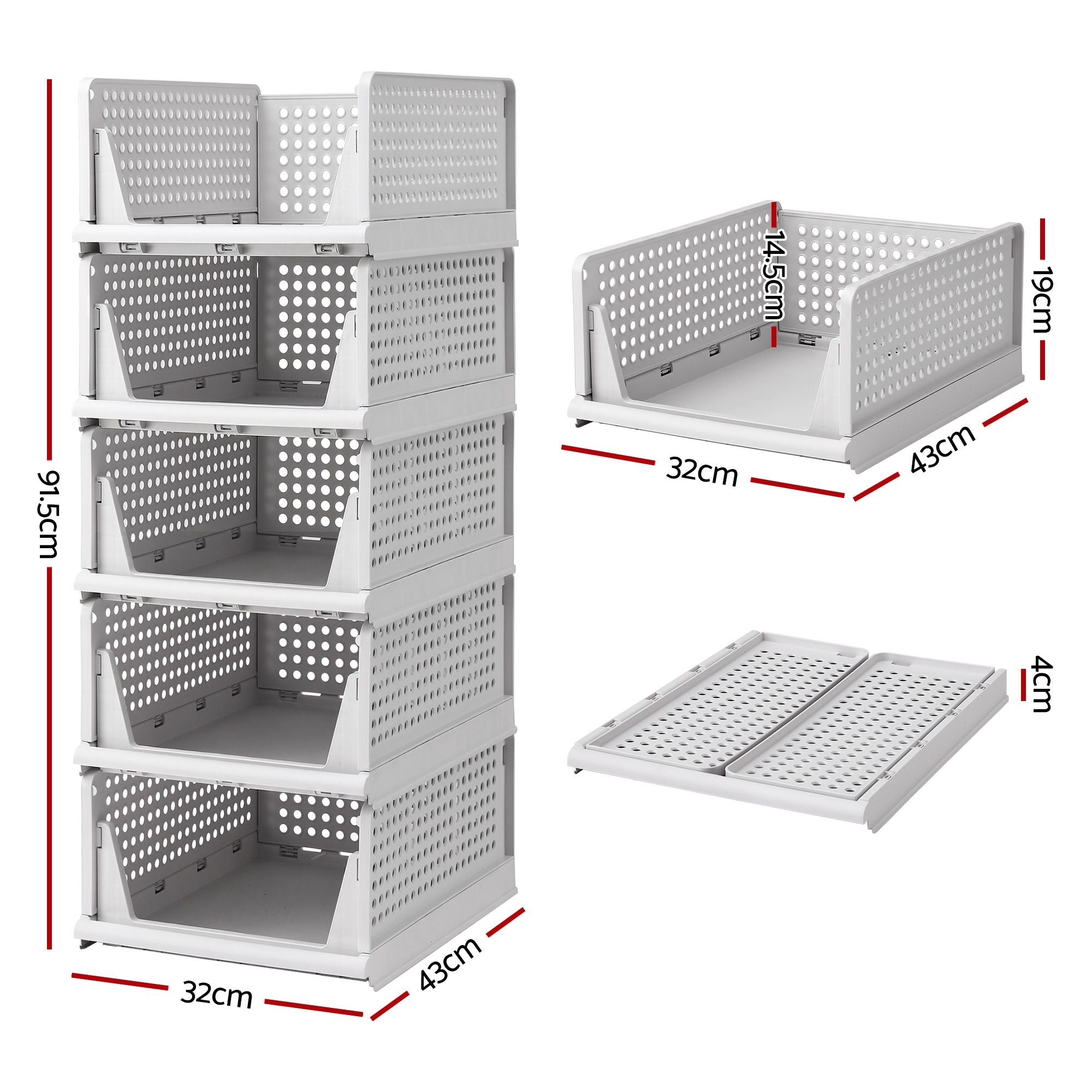 5 Pack Stackable Plastic Storage Foldable Closet Organizers