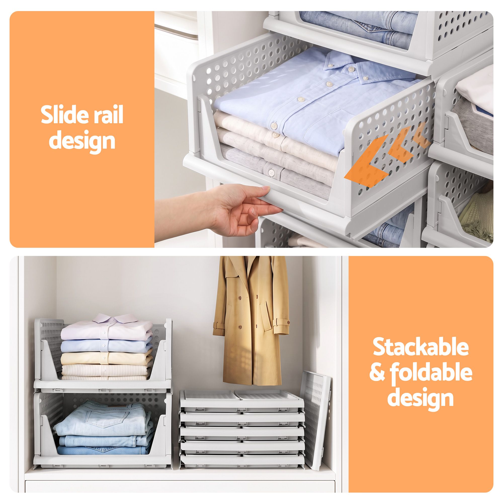 5 Pack Stackable Plastic Storage Foldable Closet Organizers