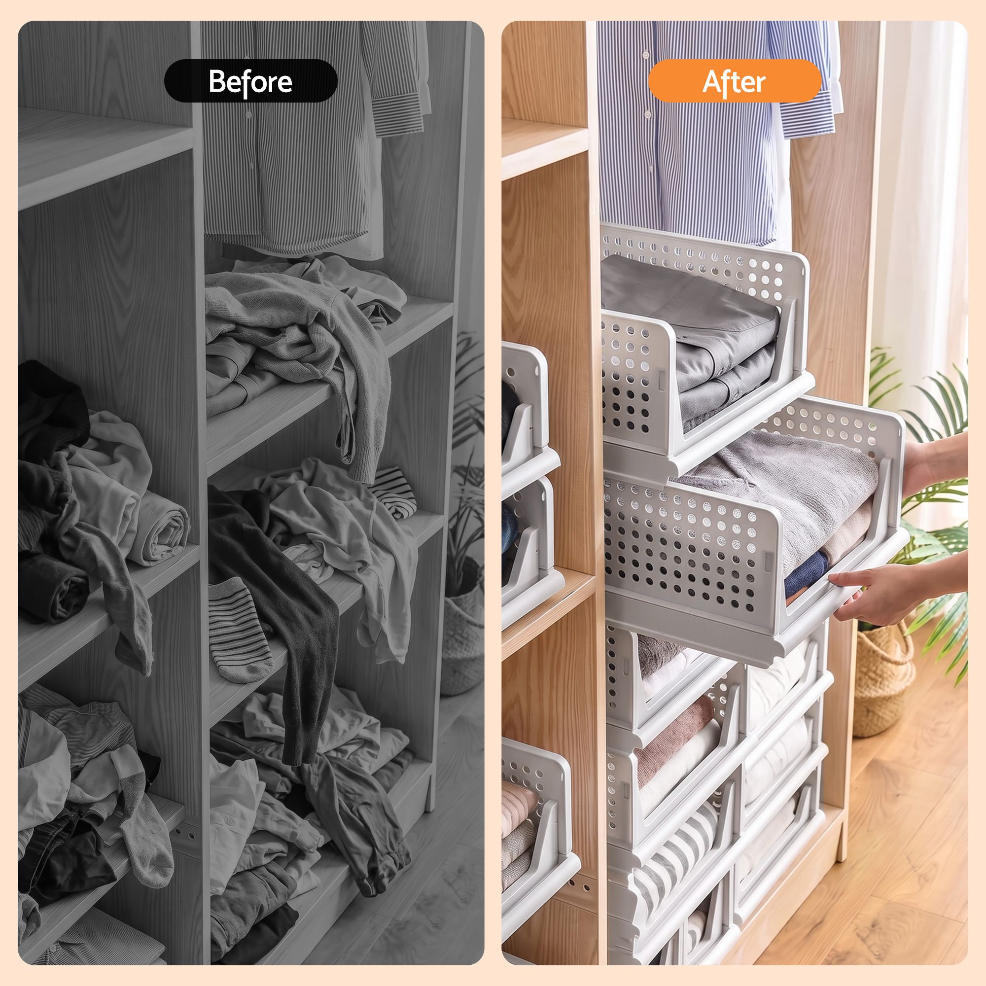 5 Pack Stackable Plastic Storage Foldable Closet Organizers