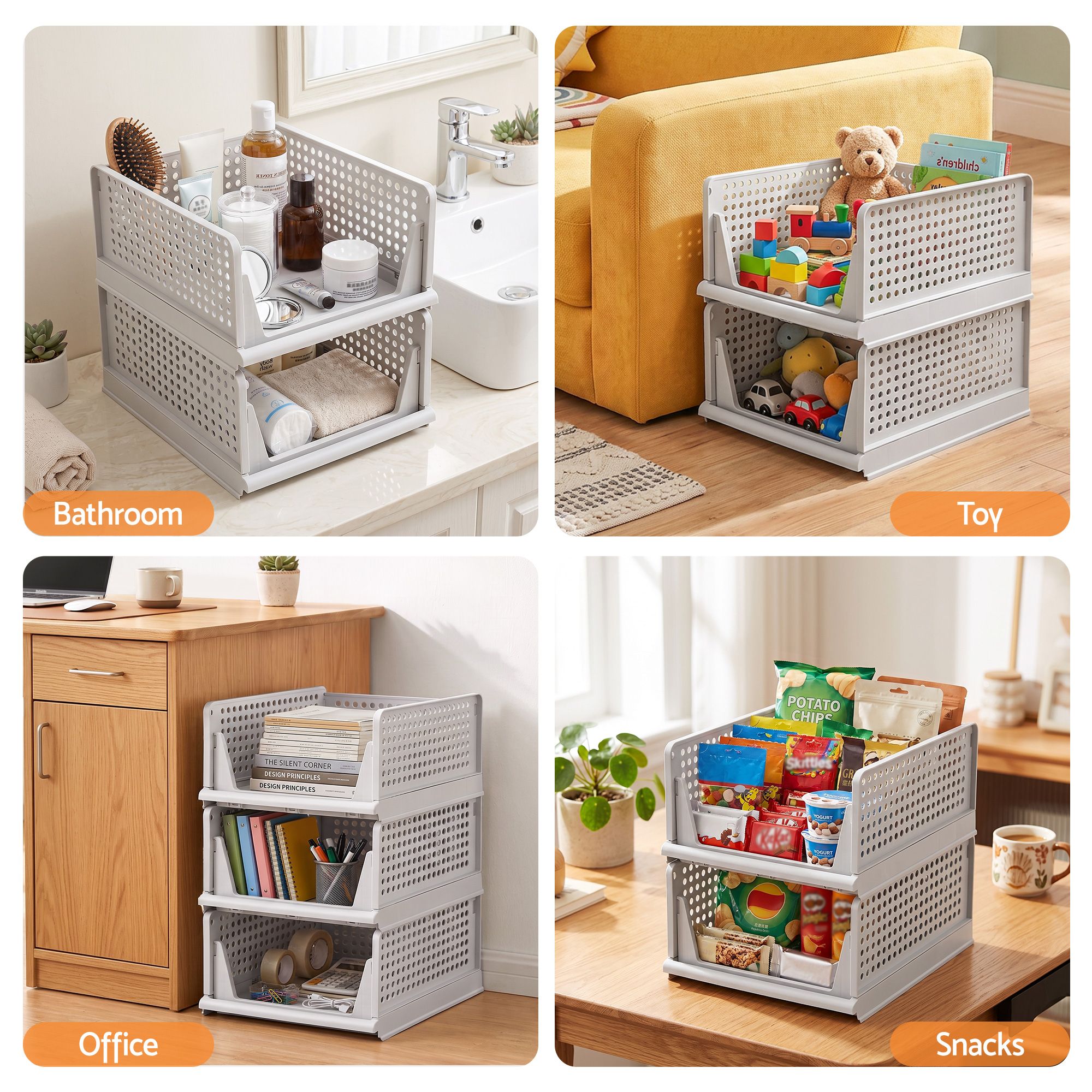 5 Pack Stackable Plastic Storage Foldable Closet Organizers
