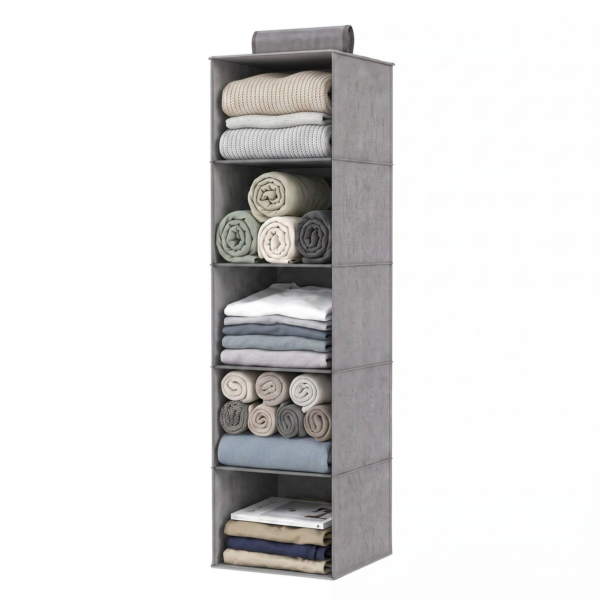 5 Tier Hanging Closet Organiser Wardrobe Storage 104cm - Grey