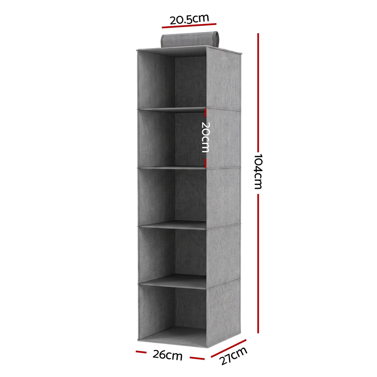 5 Tier Hanging Closet Organiser Wardrobe Storage 104cm - Grey