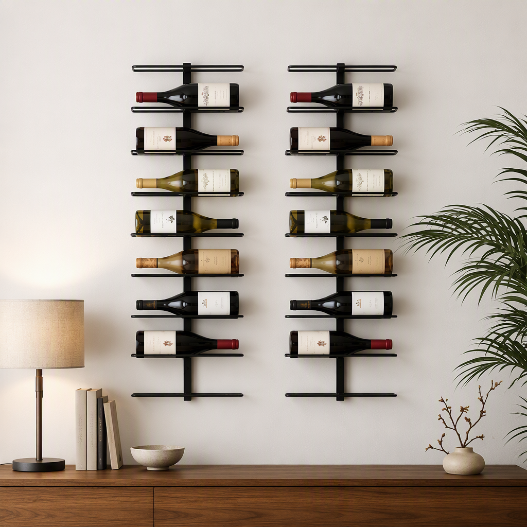 Wall Mounted Wine Rack Holder Set of 2 - 18-Bottle Capacity - Black Metal