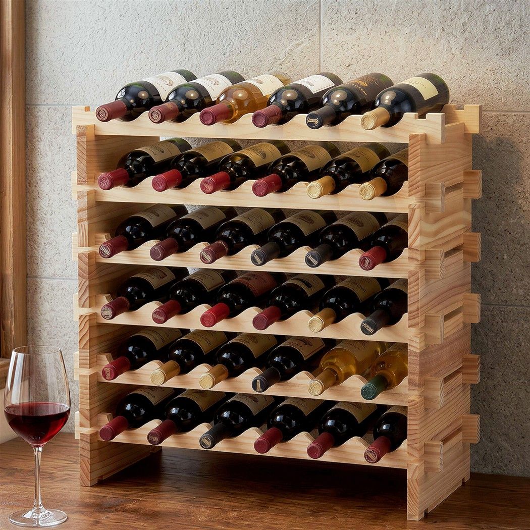 36 Bottle Wooden Wine Rack 6 Tier Modular Wine Display Storage Stand Freestanding Holder Natural Pine Wood, 70 x 30 x 70cm