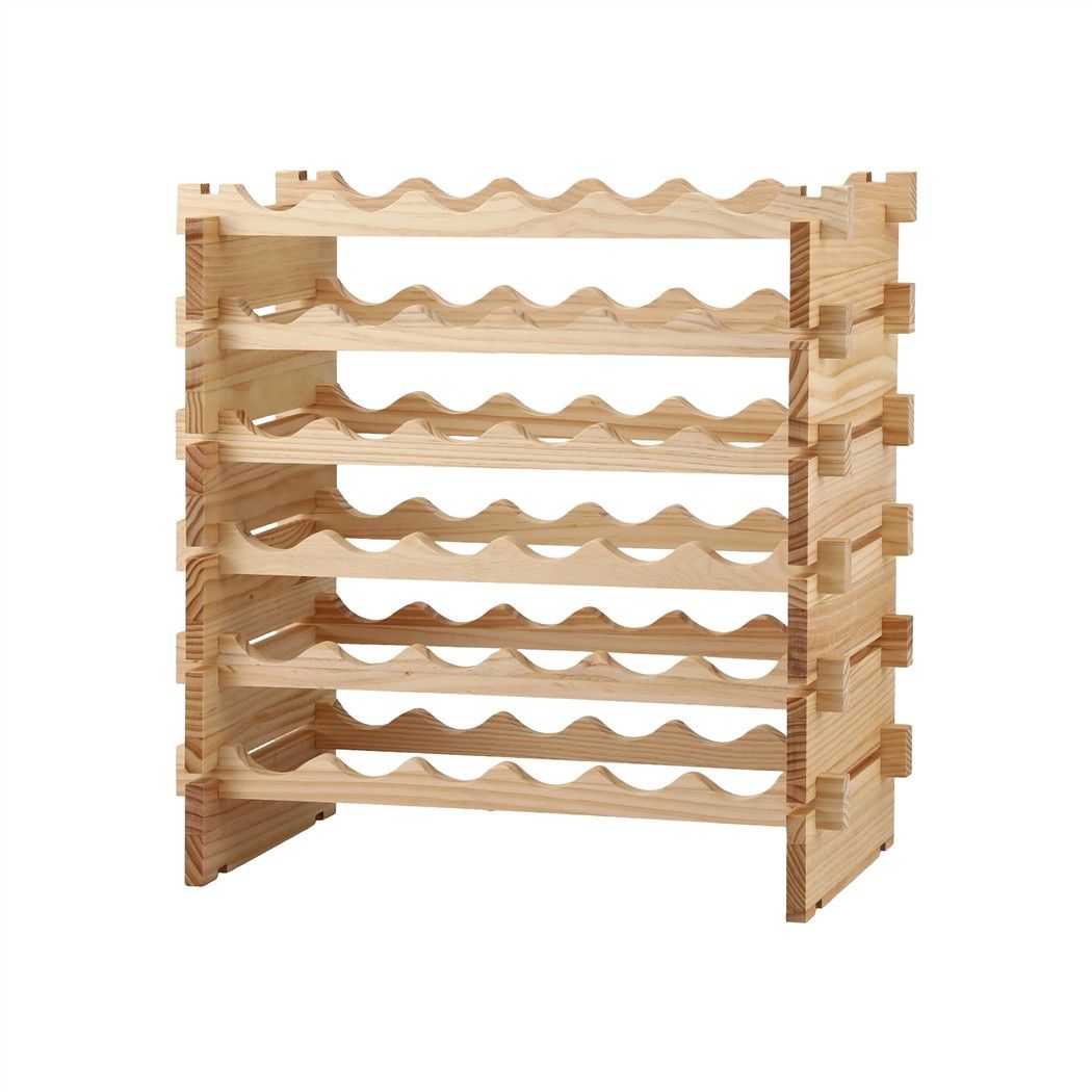 36 Bottle Wooden Wine Rack 6 Tier Modular Wine Display Storage Stand Freestanding Holder Natural Pine Wood, 70 x 30 x 70cm