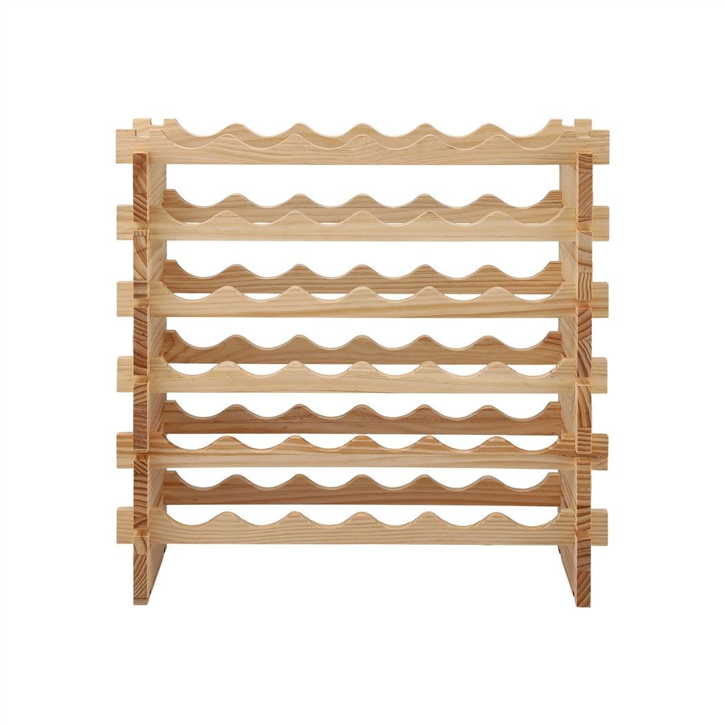 36 Bottle Wooden Wine Rack 6 Tier Modular Wine Display Storage Stand Freestanding Holder Natural Pine Wood, 70 x 30 x 70cm