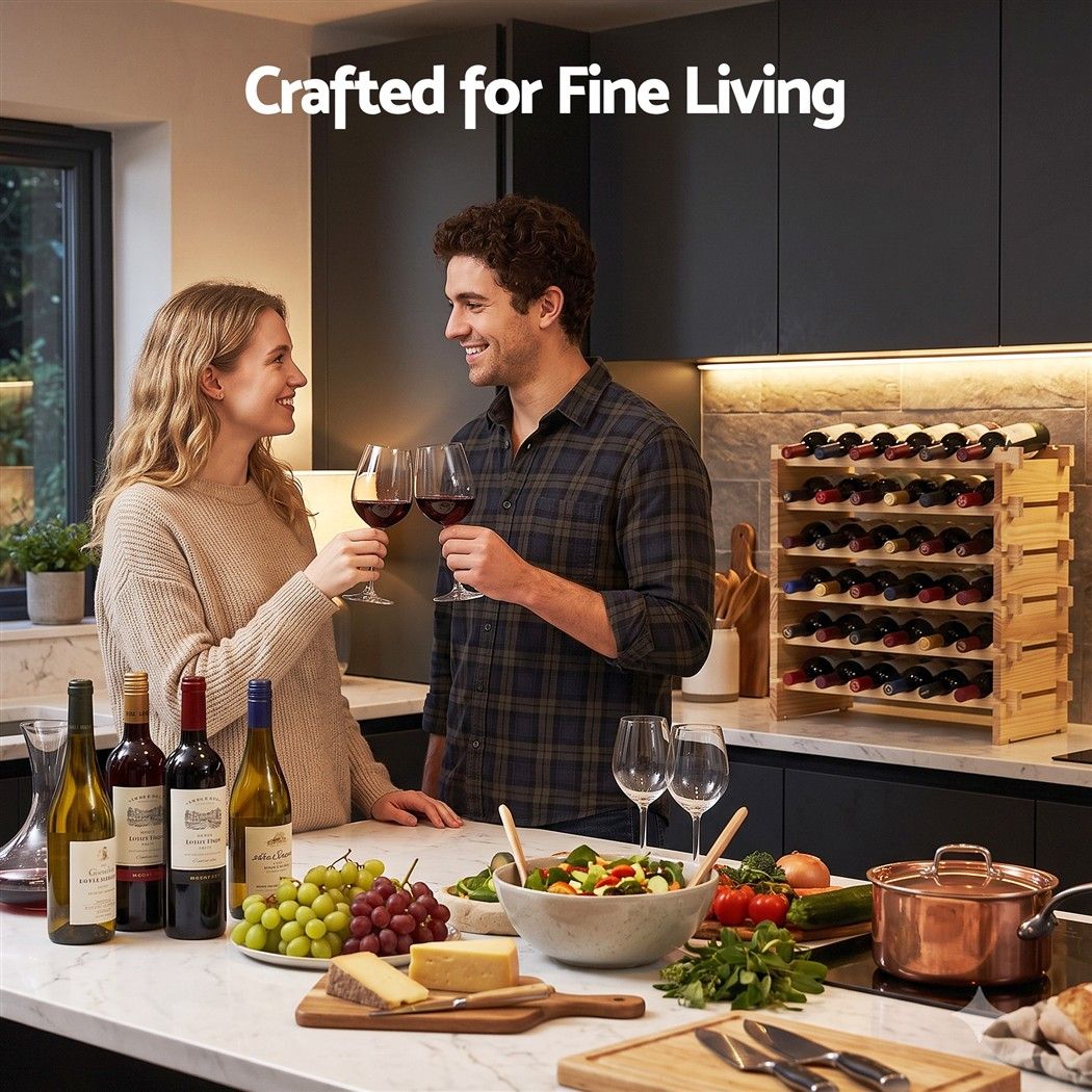 36 Bottle Wooden Wine Rack 6 Tier Modular Wine Display Storage Stand Freestanding Holder Natural Pine Wood, 70 x 30 x 70cm
