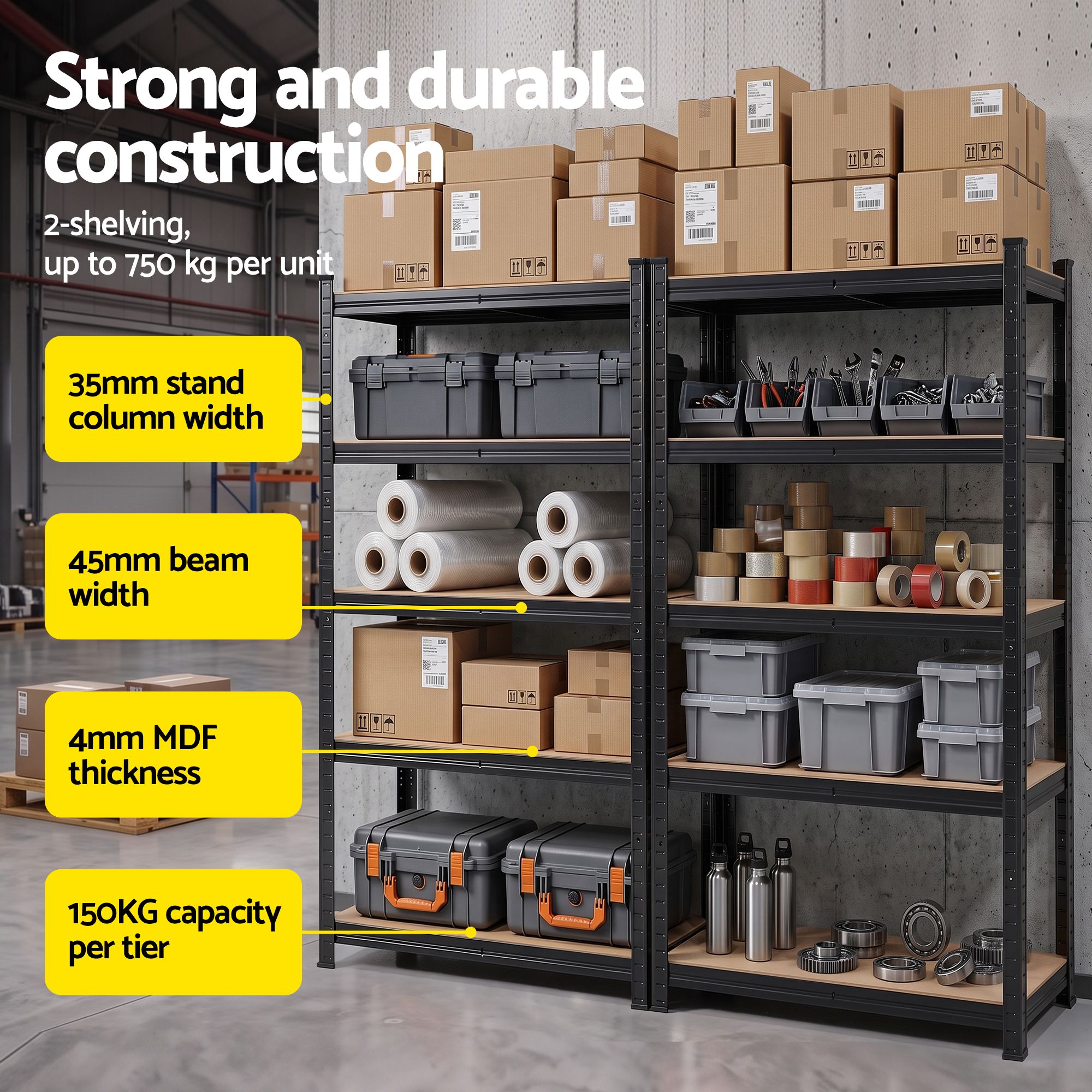 2-Rack Garage Shelving 1.5X0.7m Warehouse Shelves Storage Rack Pallet Racking