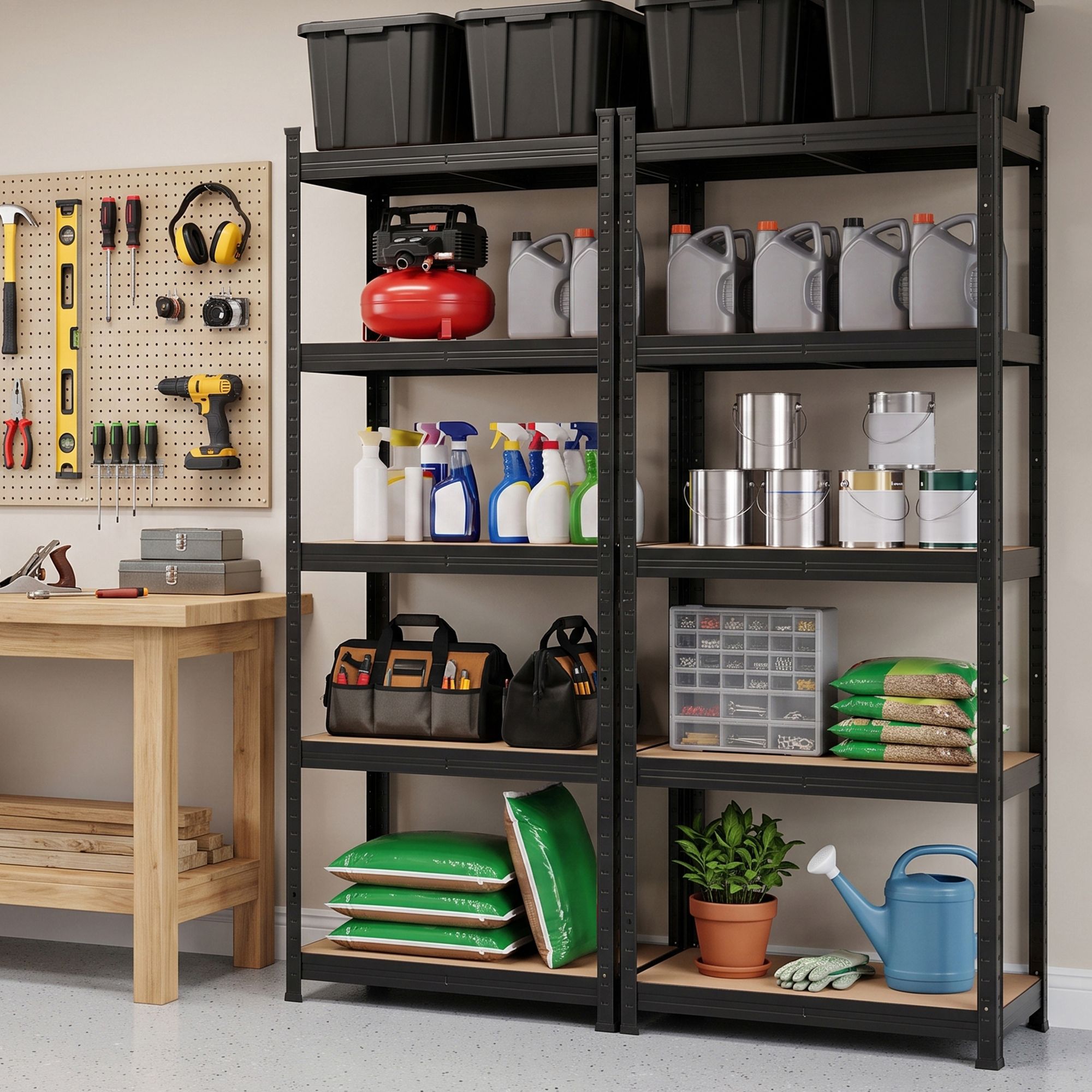 2-Rack Garage Shelving 1.6X0.8m MDF Warehouse Shelves Storage Rack Black