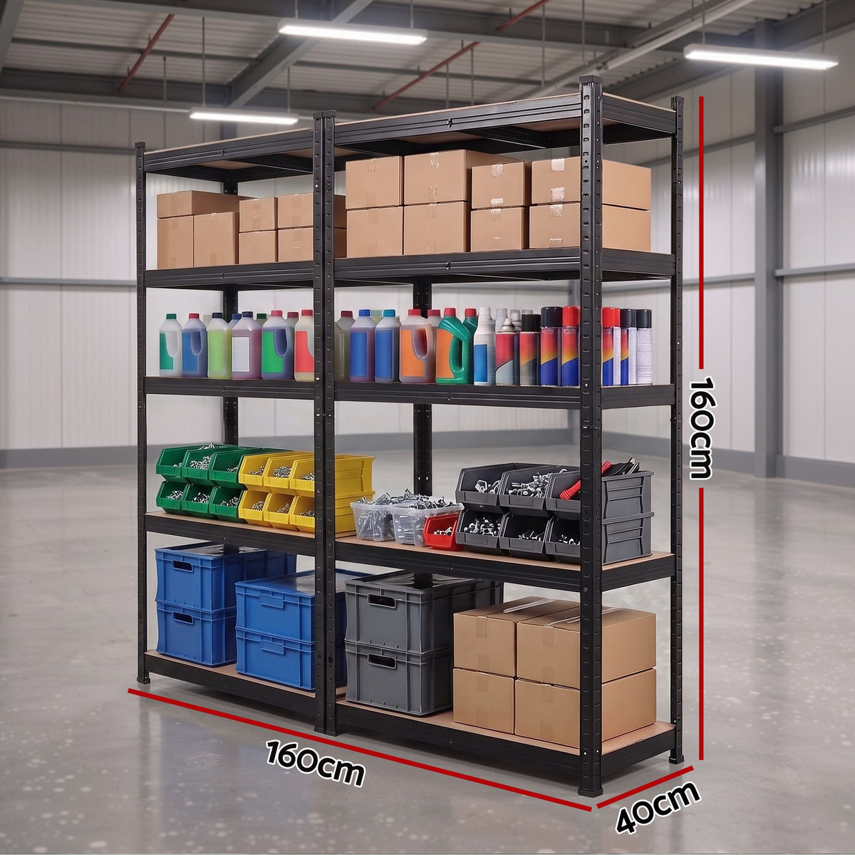 2-Rack Garage Shelving 1.6X0.8m MDF Warehouse Shelves Storage Rack Black