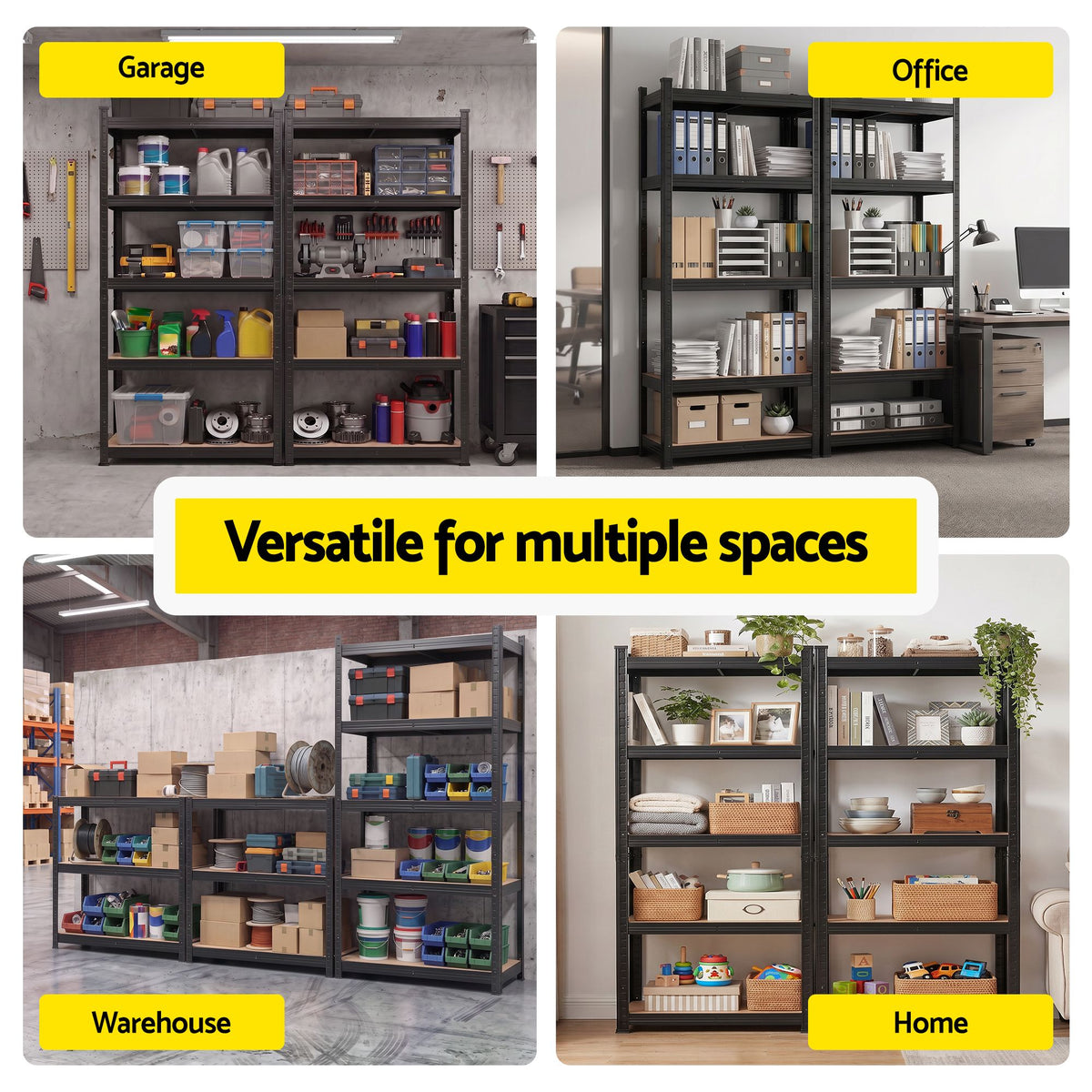 2-Rack Garage Shelving 1.6X0.8m MDF Warehouse Shelves Storage Rack Black