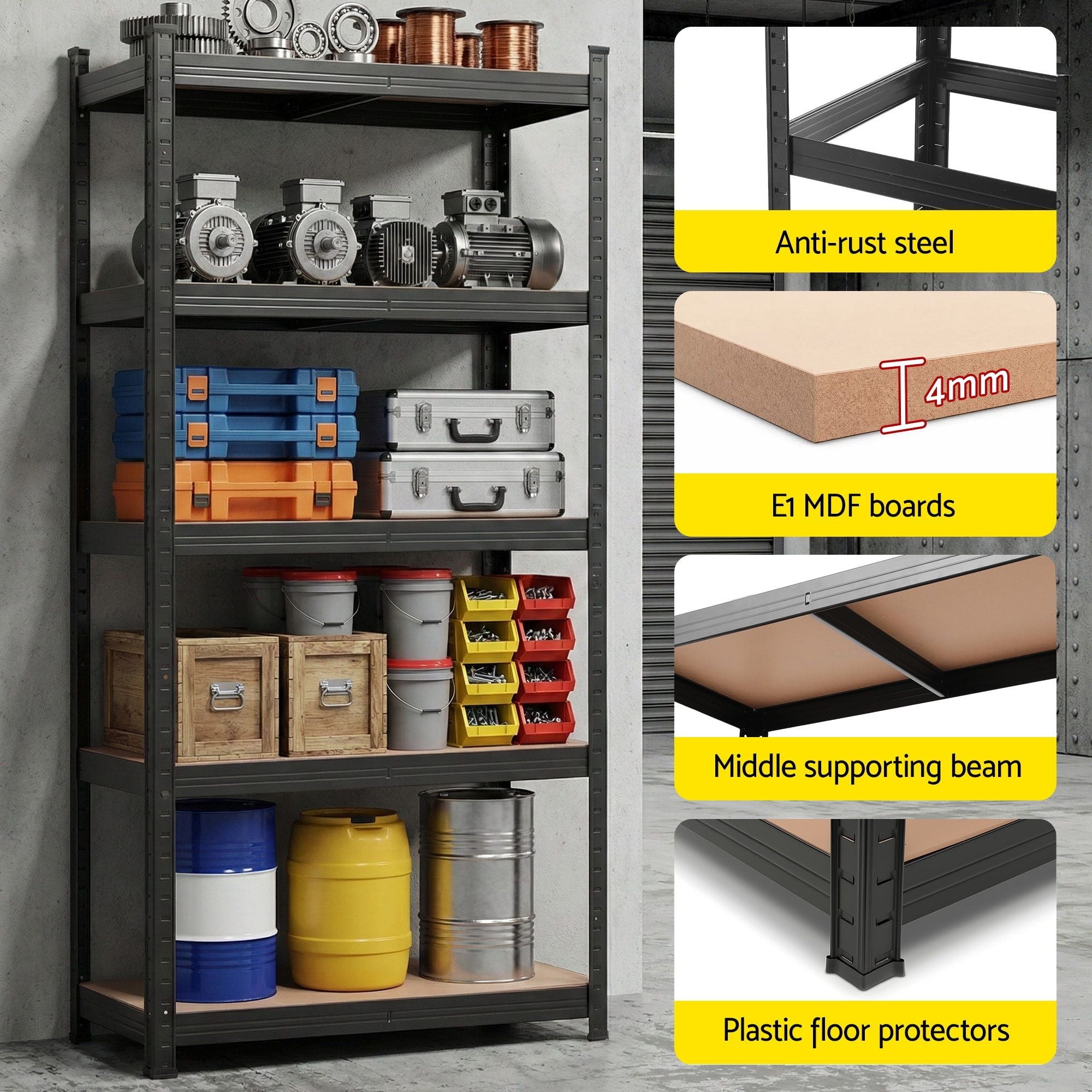 2-Rack Garage Shelving 1.6X0.8m MDF Warehouse Shelves Storage Rack Black