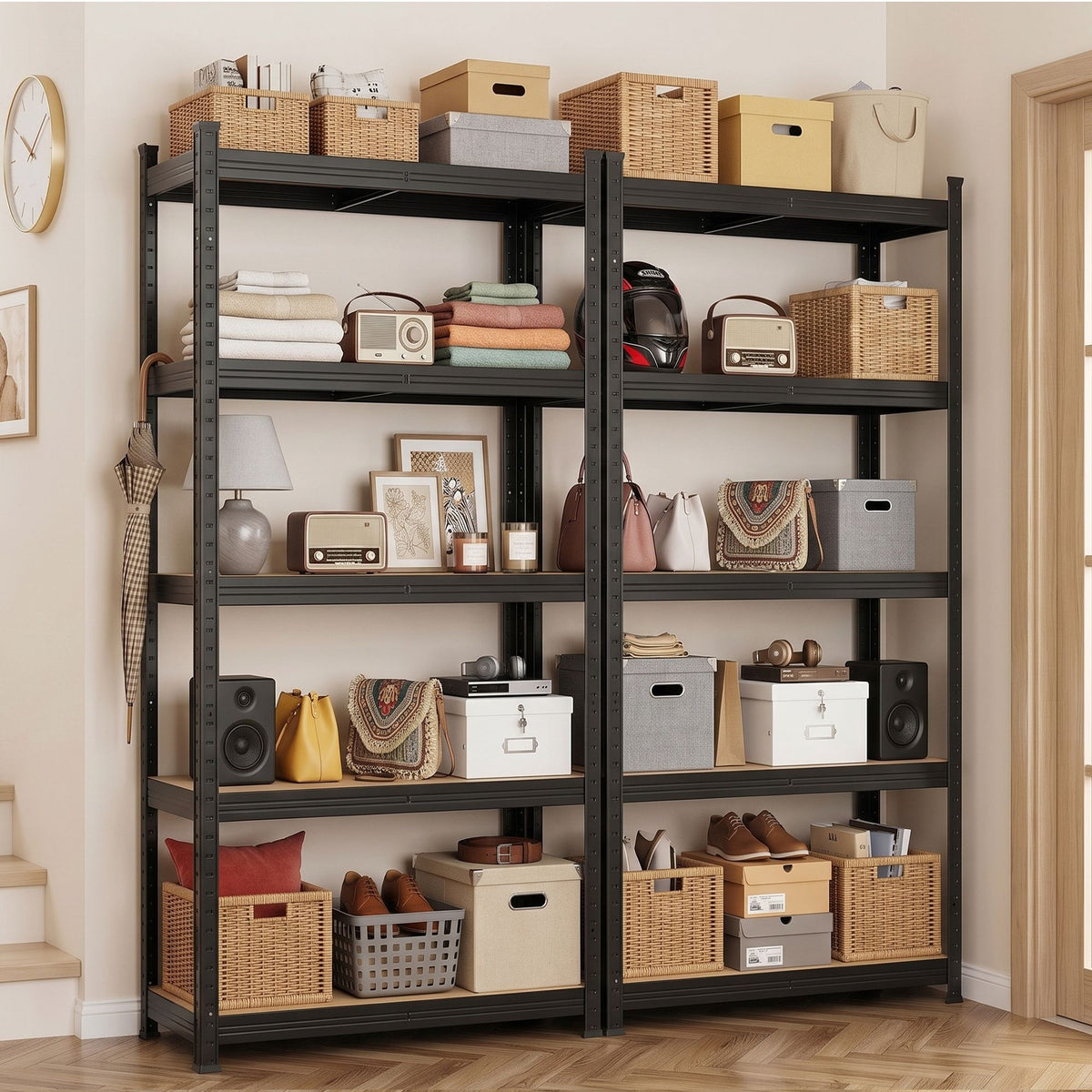 2-Rack Garage Shelving 1.6X0.8m MDF Warehouse Shelves Storage Rack Black