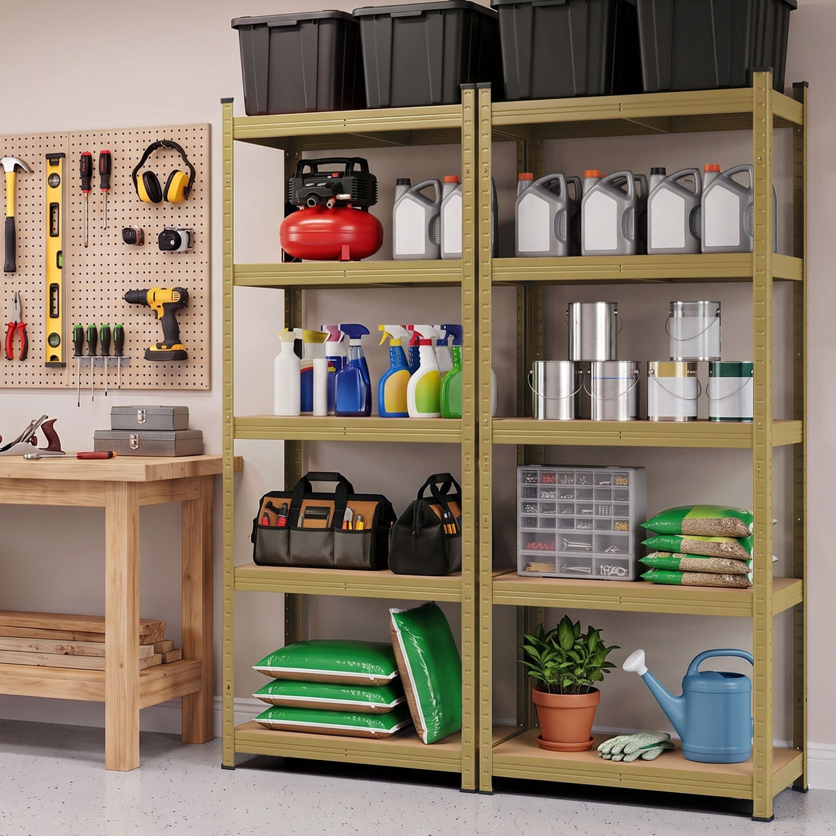 2-Rack Garage Shelving 1.6X0.8m MDF Warehouse Shelves Storage Rack Yellow
