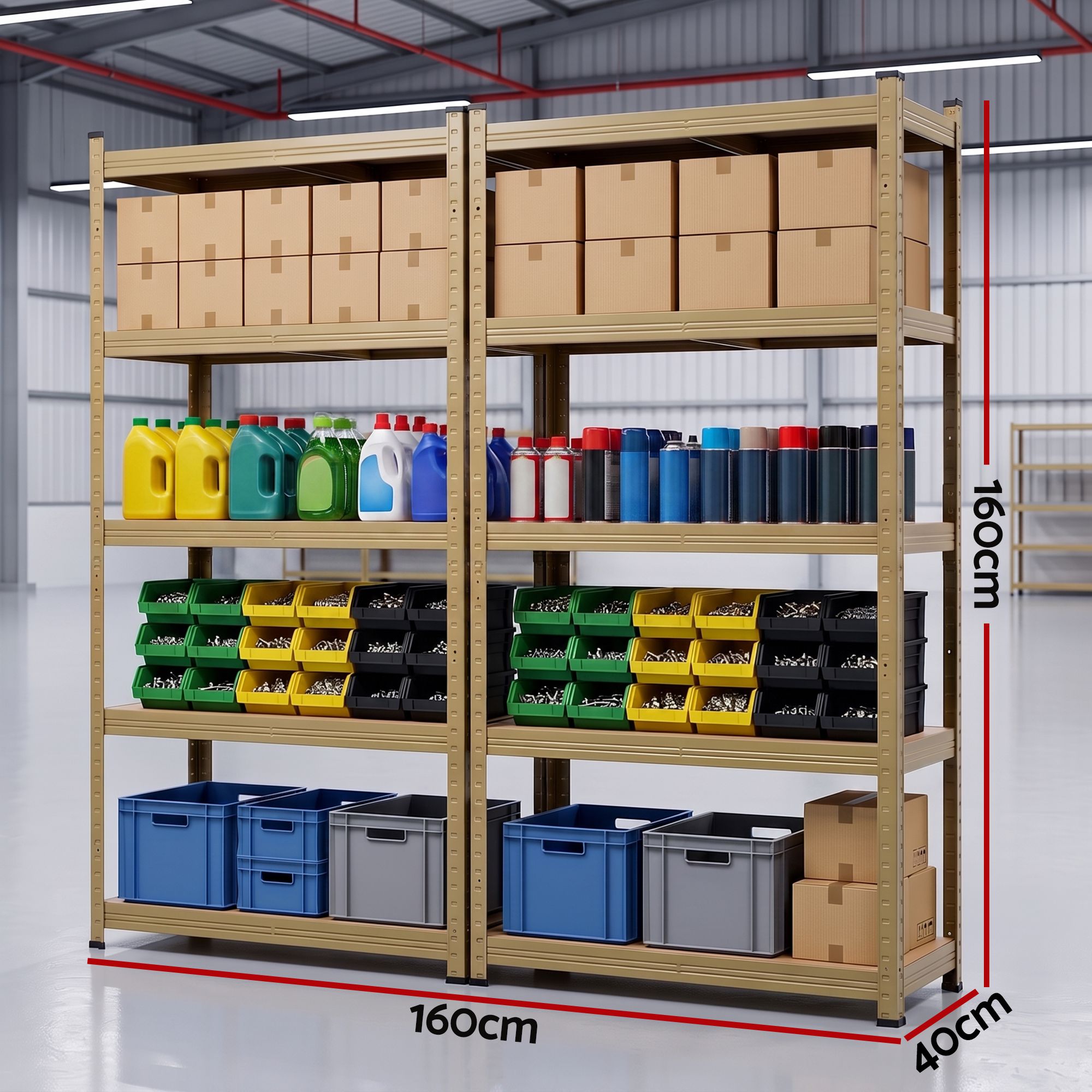 2-Rack Garage Shelving 1.6X0.8m MDF Warehouse Shelves Storage Rack Yellow