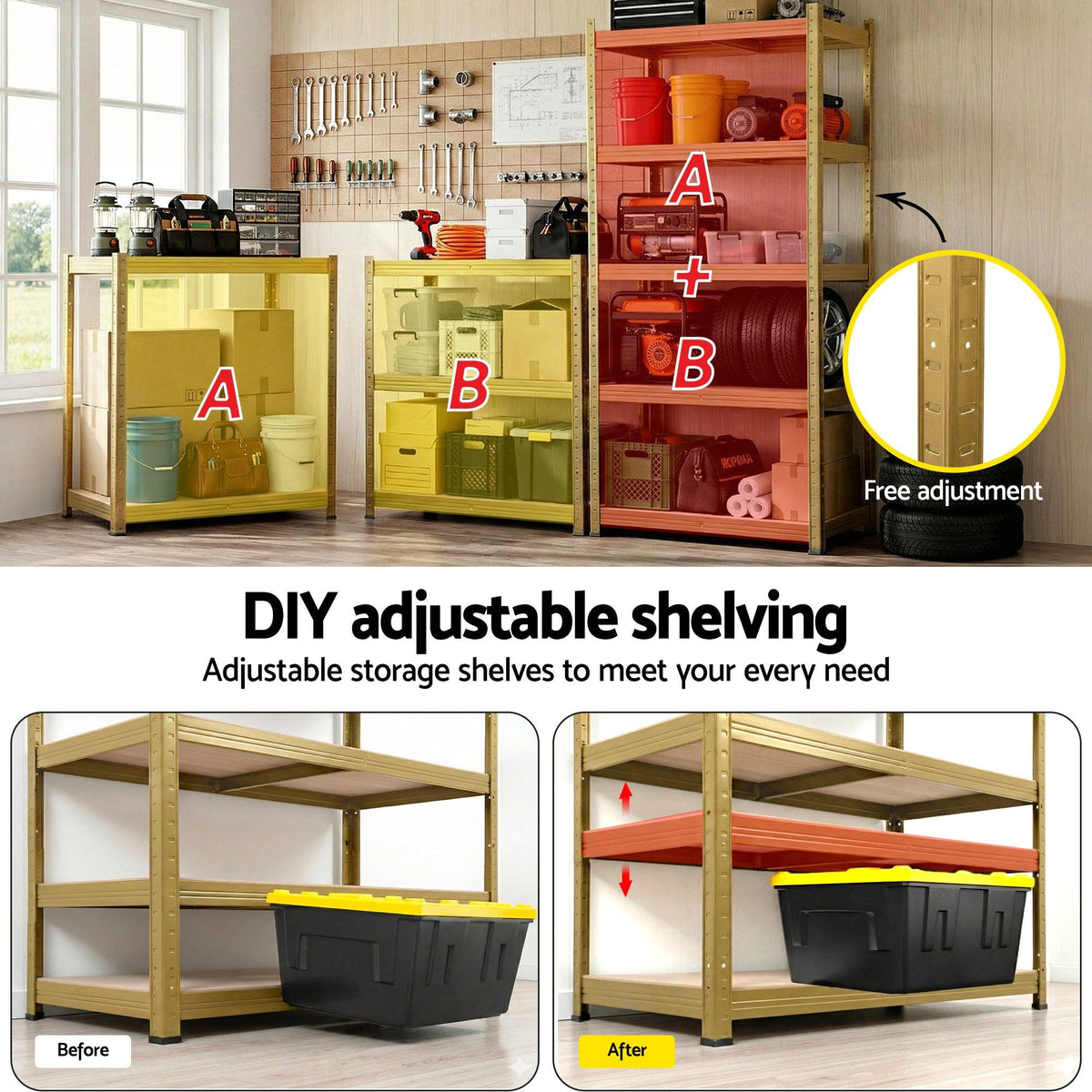 2-Rack Garage Shelving 1.6X0.8m MDF Warehouse Shelves Storage Rack Yellow