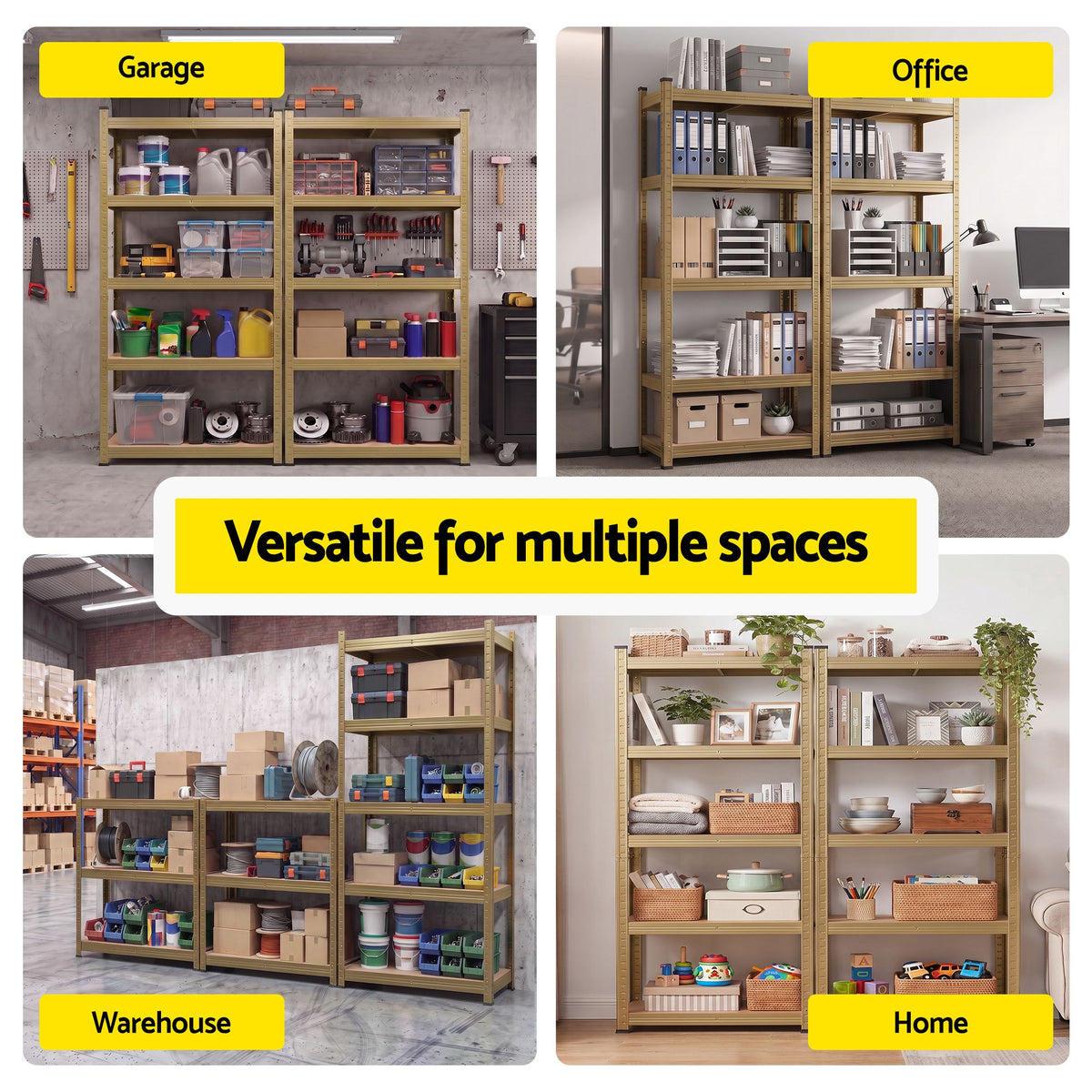 2-Rack Garage Shelving 1.6X0.8m MDF Warehouse Shelves Storage Rack Yellow