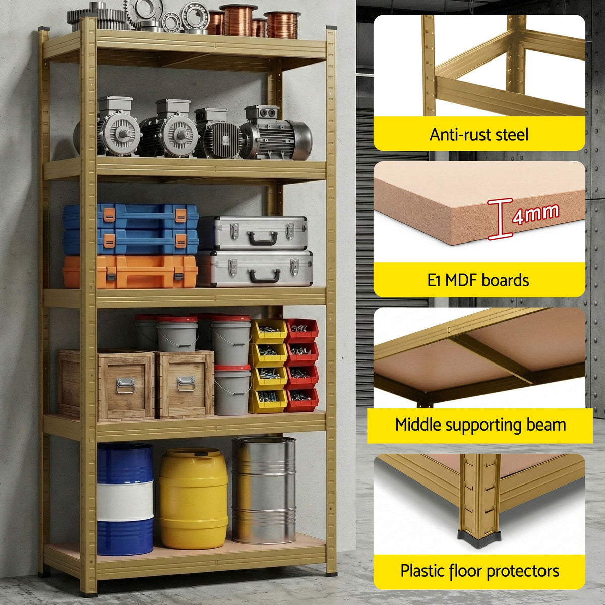 2-Rack Garage Shelving 1.6X0.8m MDF Warehouse Shelves Storage Rack Yellow