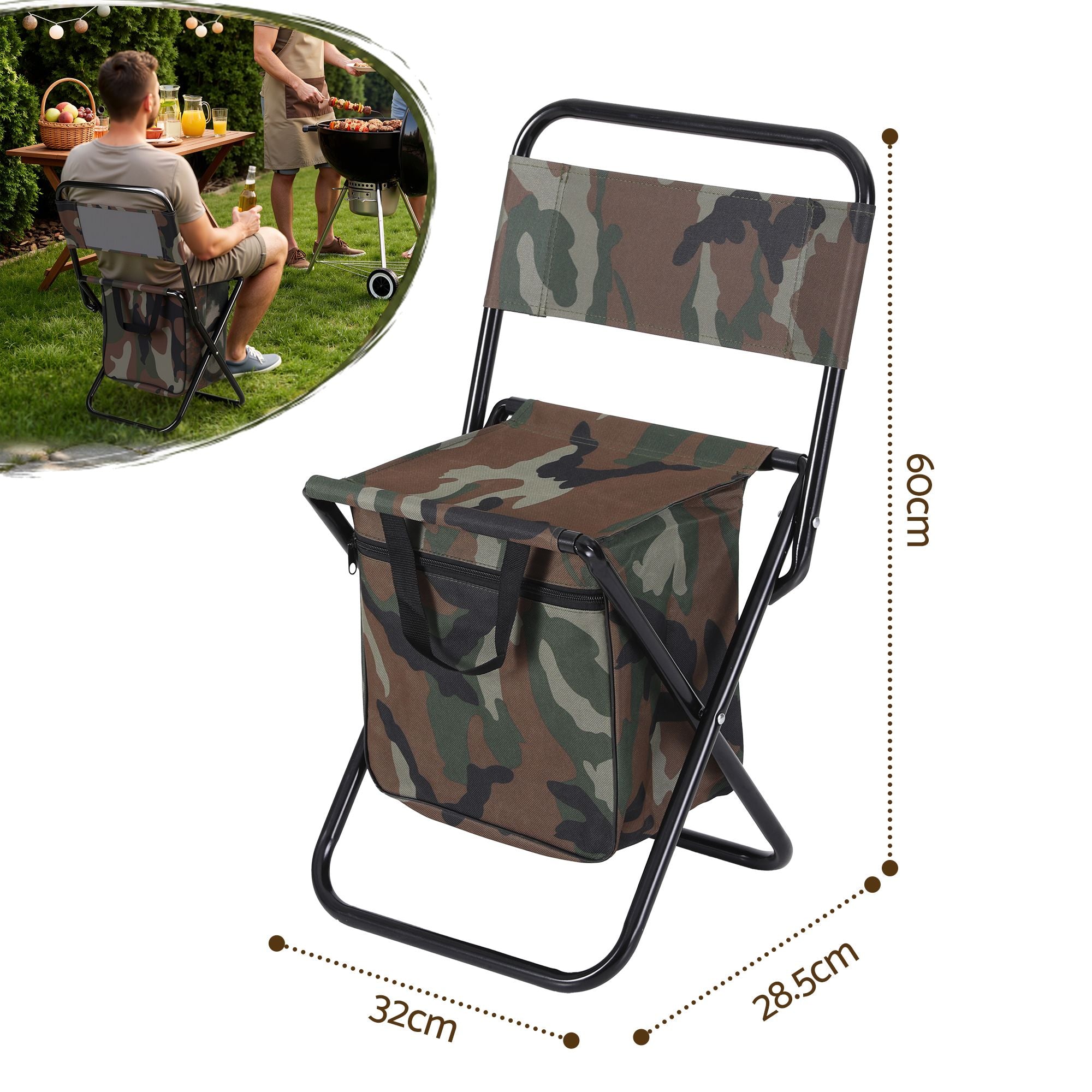 Camping Chair Storage Bag Foldable 600D Oxford Iron Camo 60CM