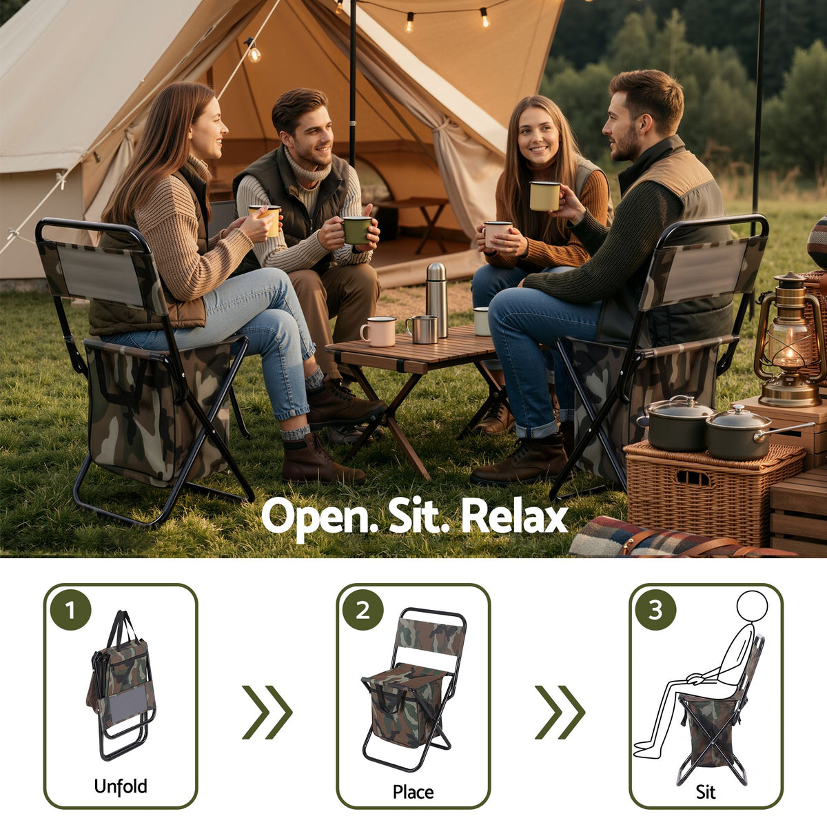 Camping Chair Storage Bag Foldable 600D Oxford Iron Camo 60CM