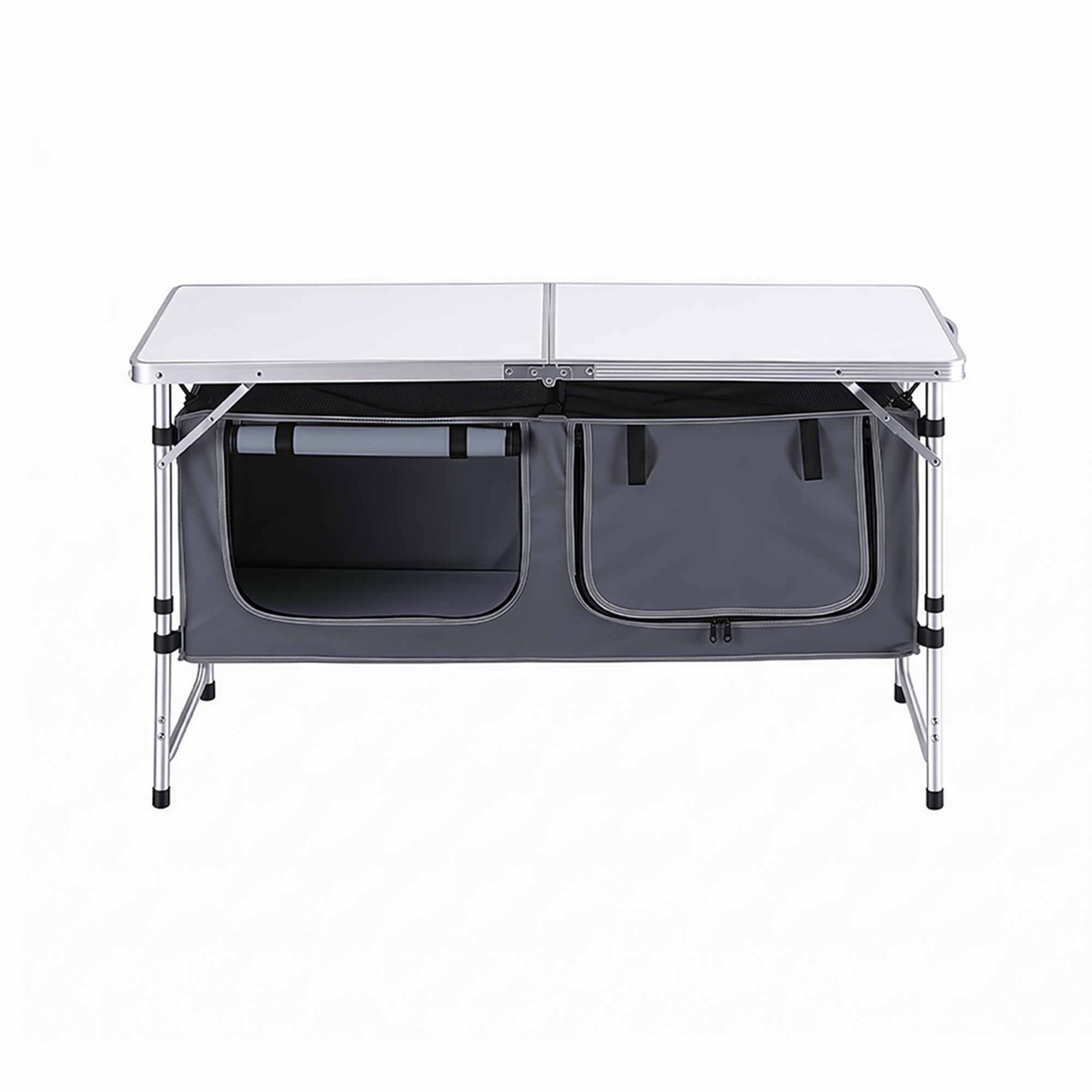 Camping Table Adjustable Storage Cabinet Aluminum MDF 120cm Grey