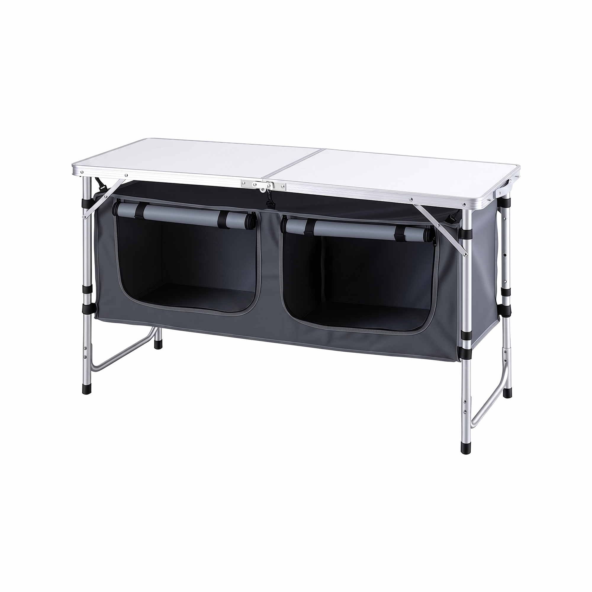 Camping Table Adjustable Storage Cabinet Aluminum MDF 120cm Grey