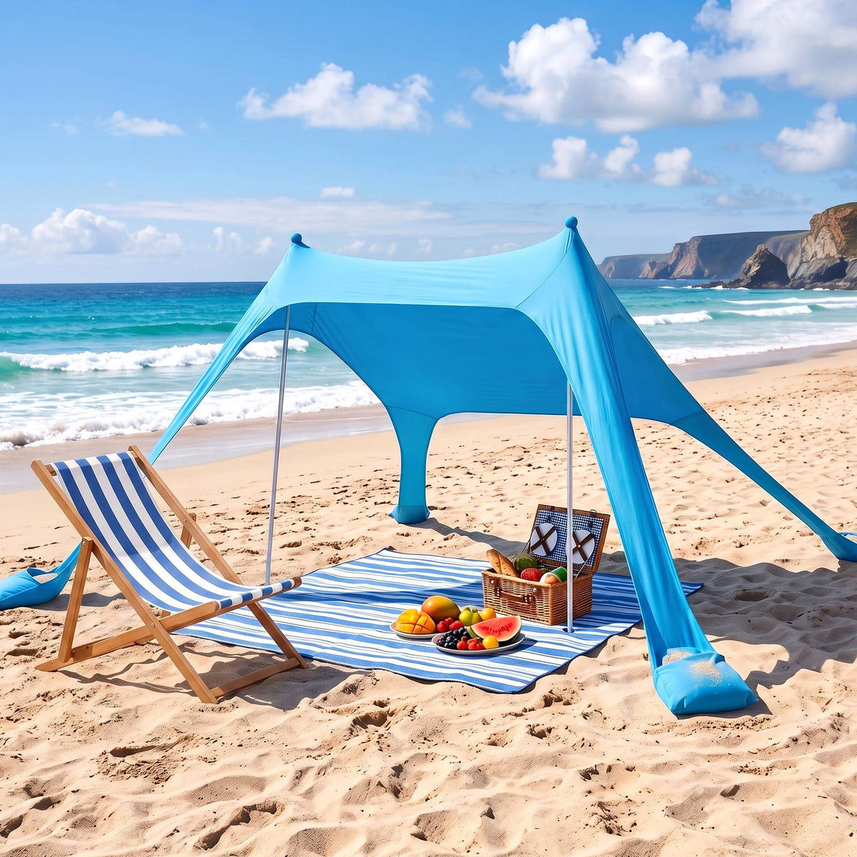Camping Tent Beach Canopy Sun Shelter 334x440x160cm - Blue