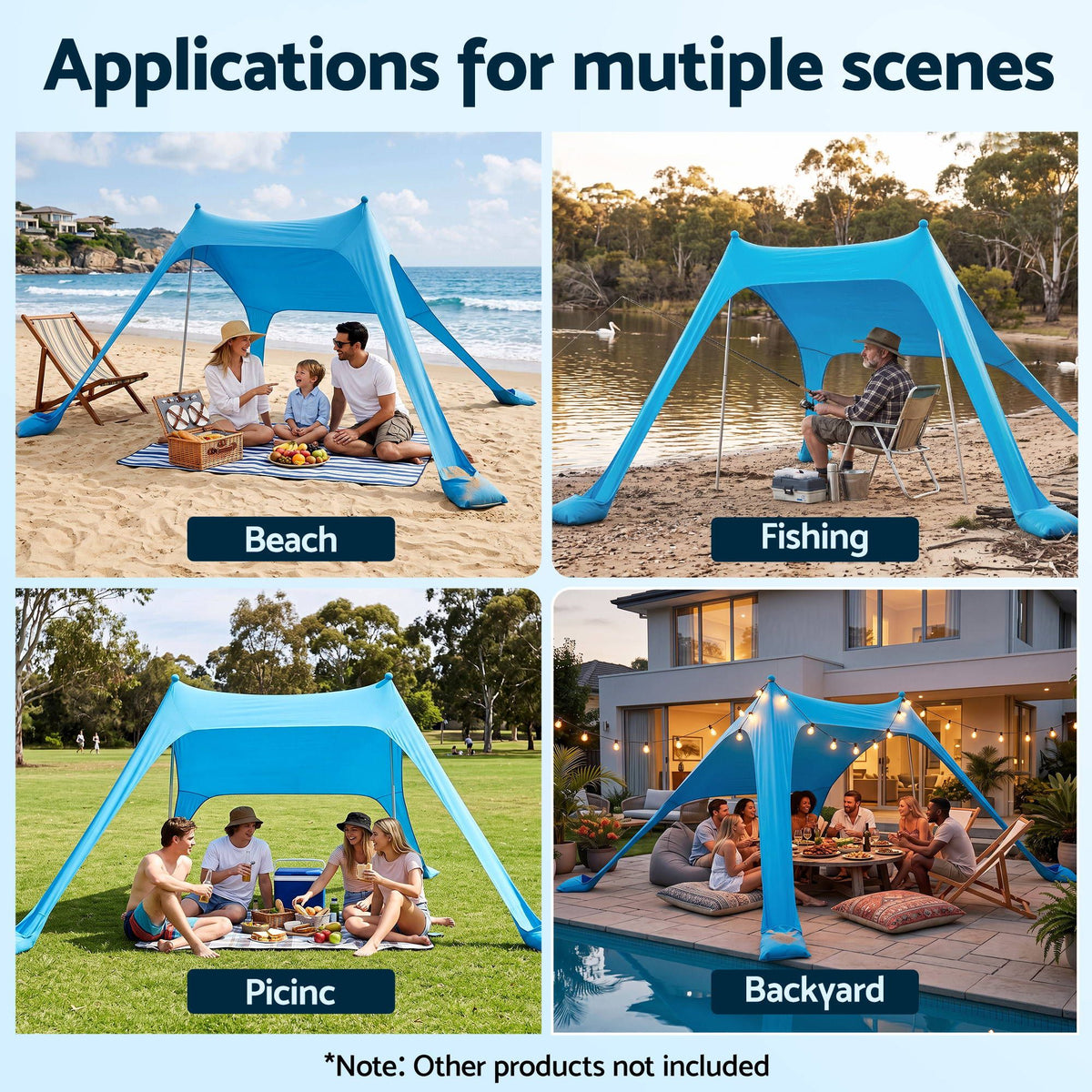 Camping Tent Beach Canopy Sun Shelter 334x440x160cm - Blue