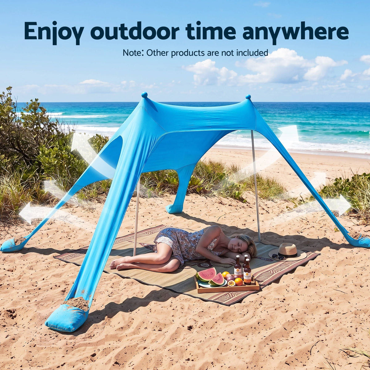 Camping Tent Beach Canopy Sun Shelter 334x440x160cm - Blue