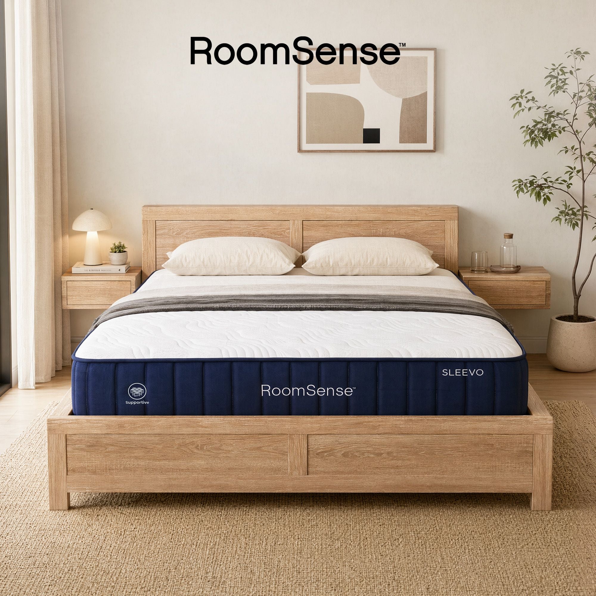 RoomSense Double 26cm Firm Orthopedic Mattress and Wooden Bed Frame Bundle - Oatmeal