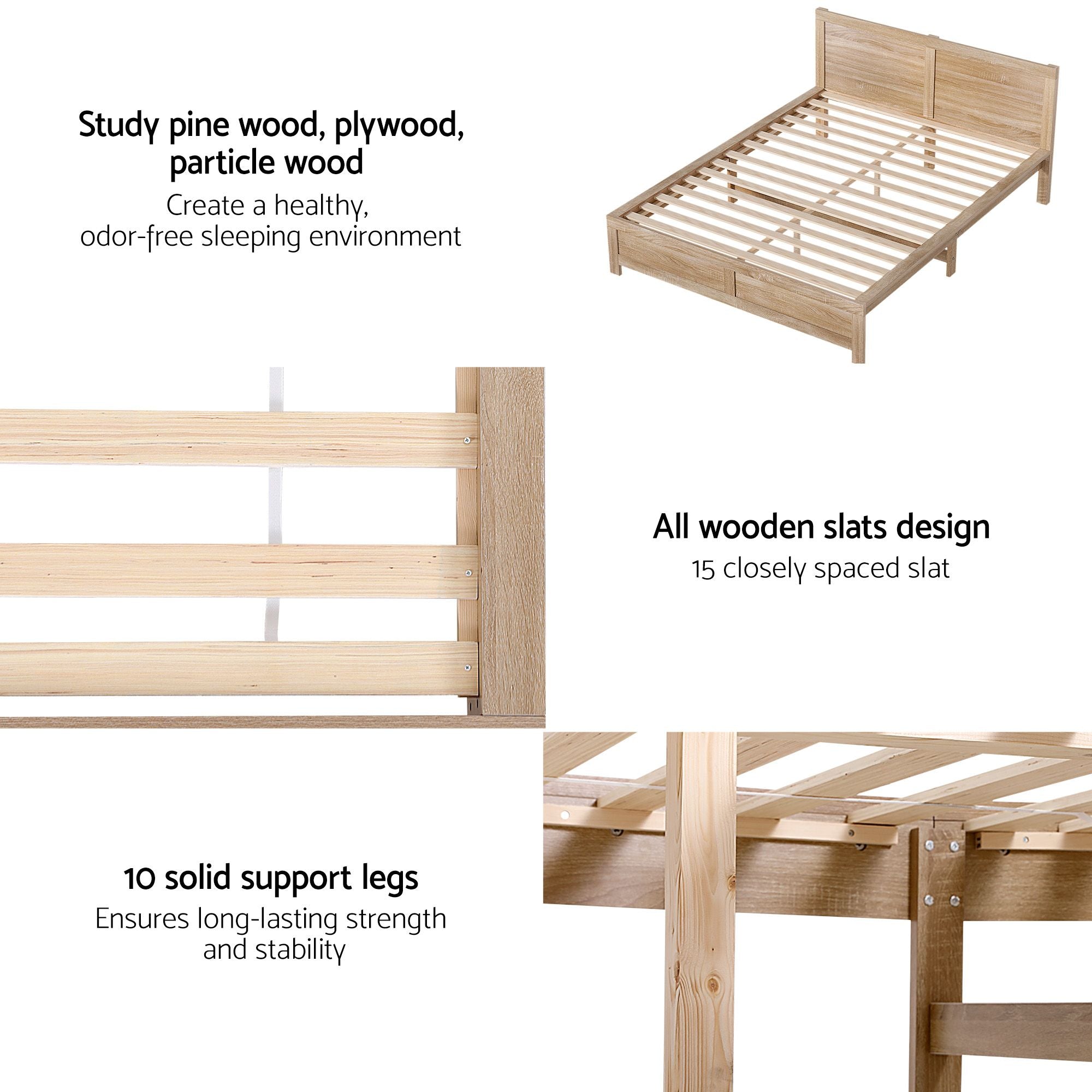 RoomSense Double 26cm Firm Orthopedic Mattress and Wooden Bed Frame Bundle - Oatmeal
