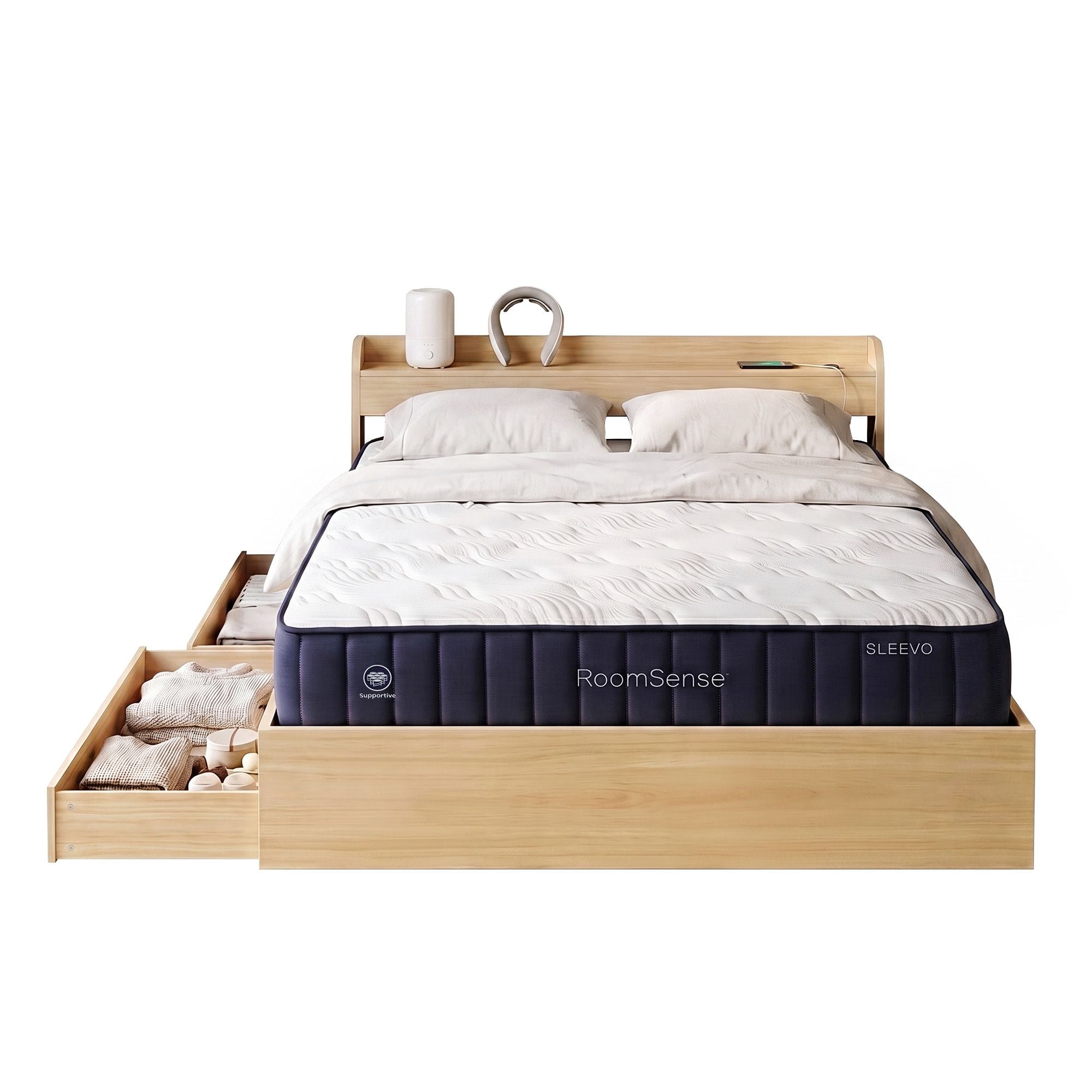 RoomSense Queen 26cm Firm Hybrid Mattress and Storage Bed Frame Bundle