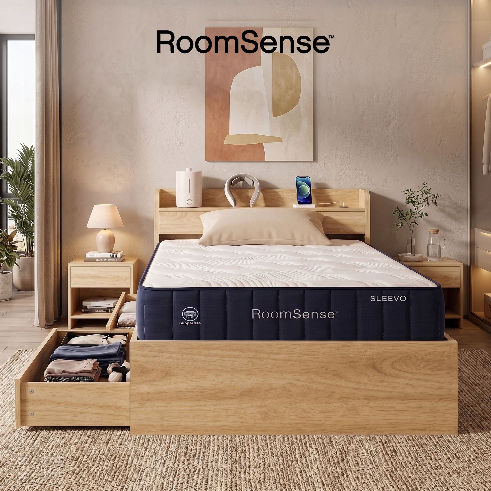RoomSense Single 26cm Firm Hybrid Mattress and Storage Bed Frame Bundle