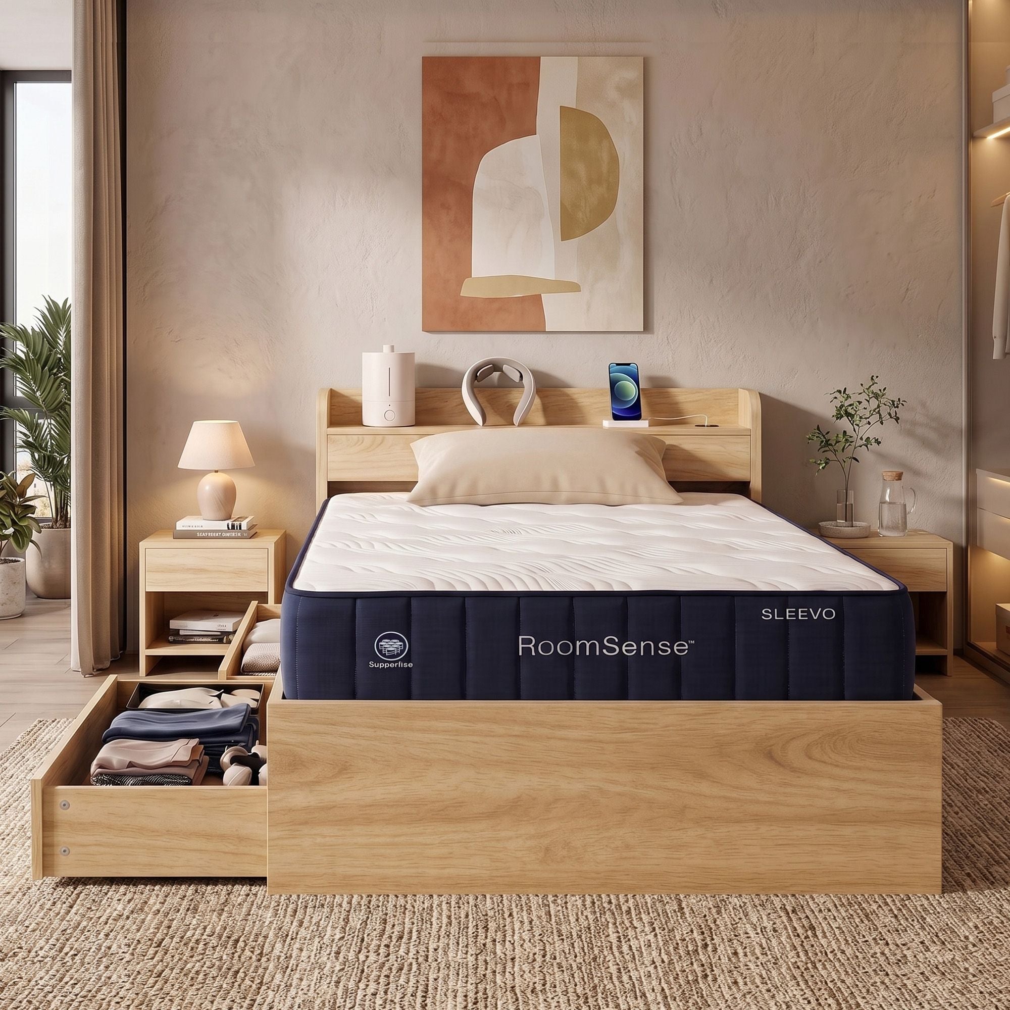 RoomSense Single 26cm Firm Hybrid Mattress and Storage Bed Frame Bundle