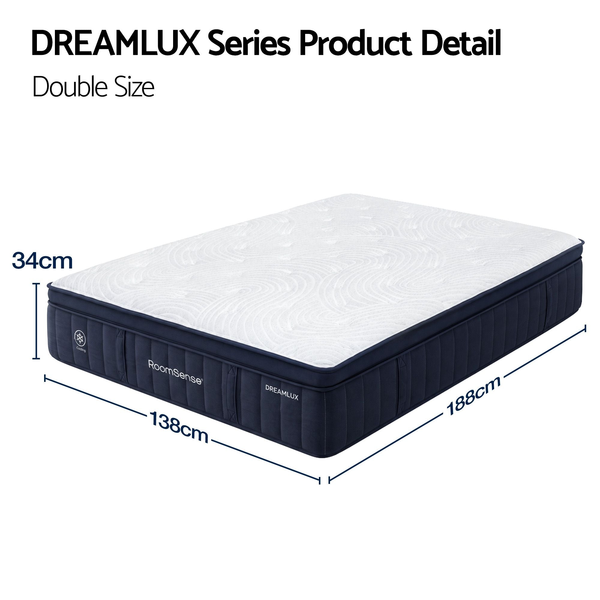 Double Mattress, 34cm Thick Medium Firm Hybrid Mattress for Back Pain Relief, Tencel Cooling Pocket Spring Mattress Double Size in a Box