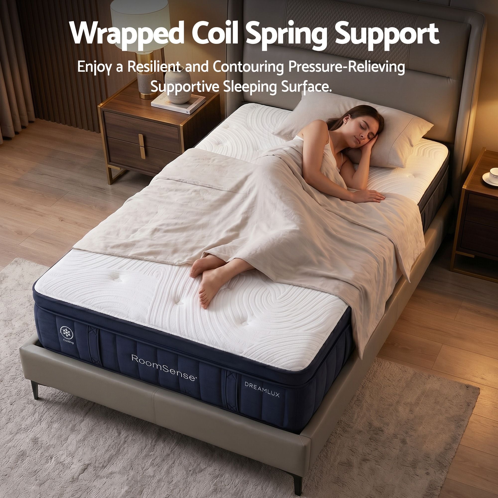 Double Mattress, 34cm Thick Medium Firm Hybrid Mattress for Back Pain Relief, Tencel Cooling Pocket Spring Mattress Double Size in a Box