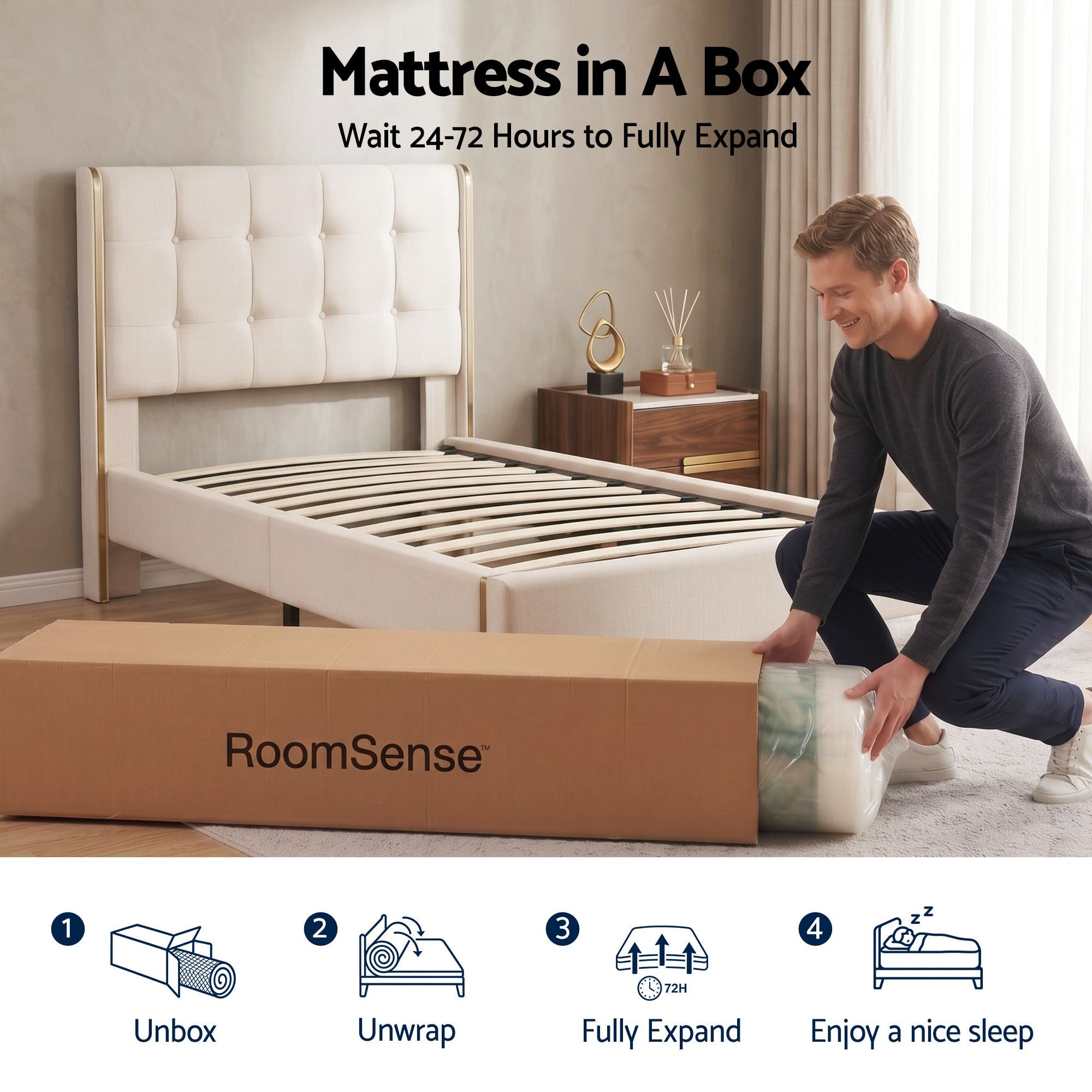 King Single Mattress, 34cm Thick Medium Firm Hybrid Mattress for Back Pain Relief, Tencel Cooling Pocket Spring Mattress King Single Size in a Box