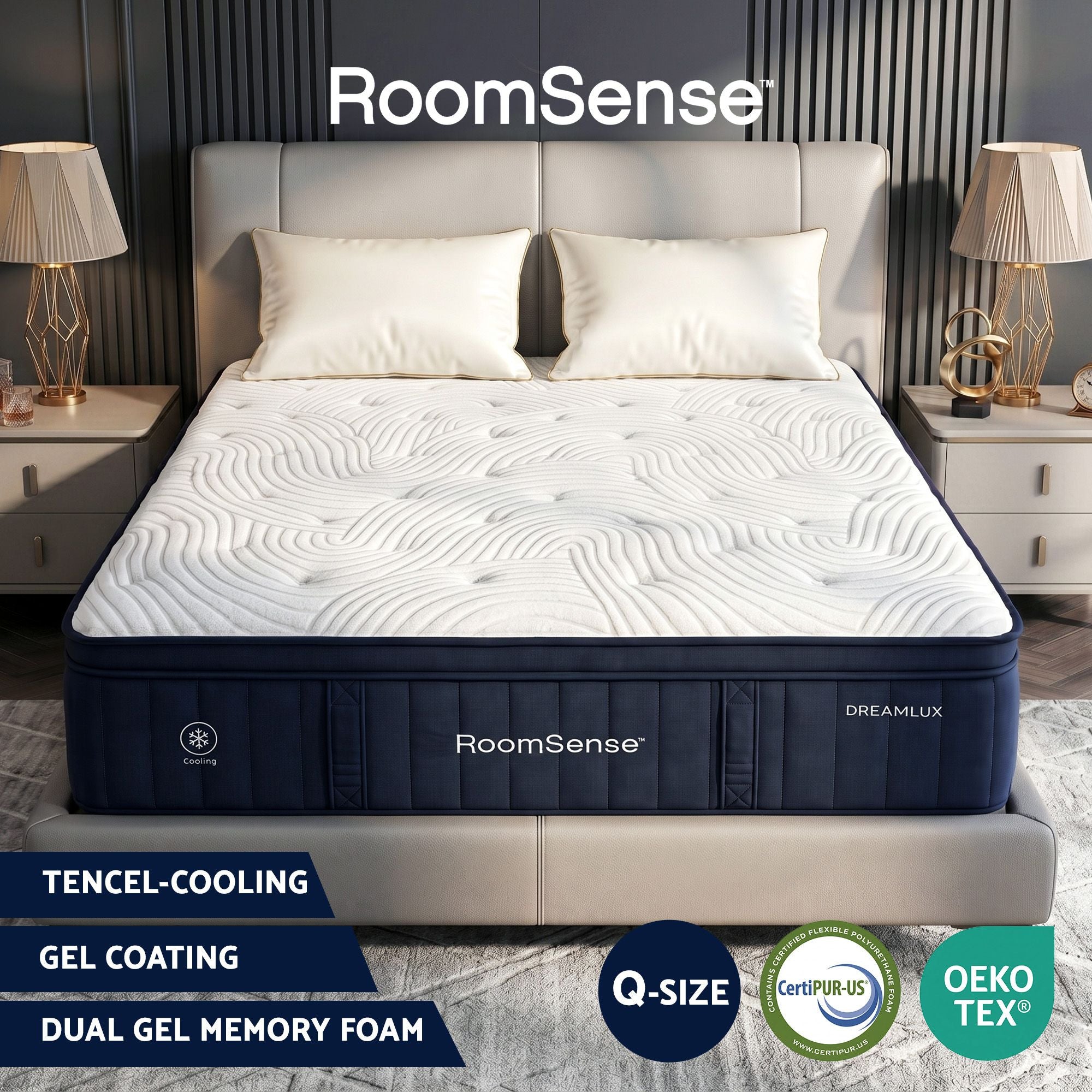Queen Mattress, 34cm Thick Medium Firm Hybrid Mattress for Back Pain Relief, Tencel Cooling Pocket Spring Mattress Queen Size in a Box