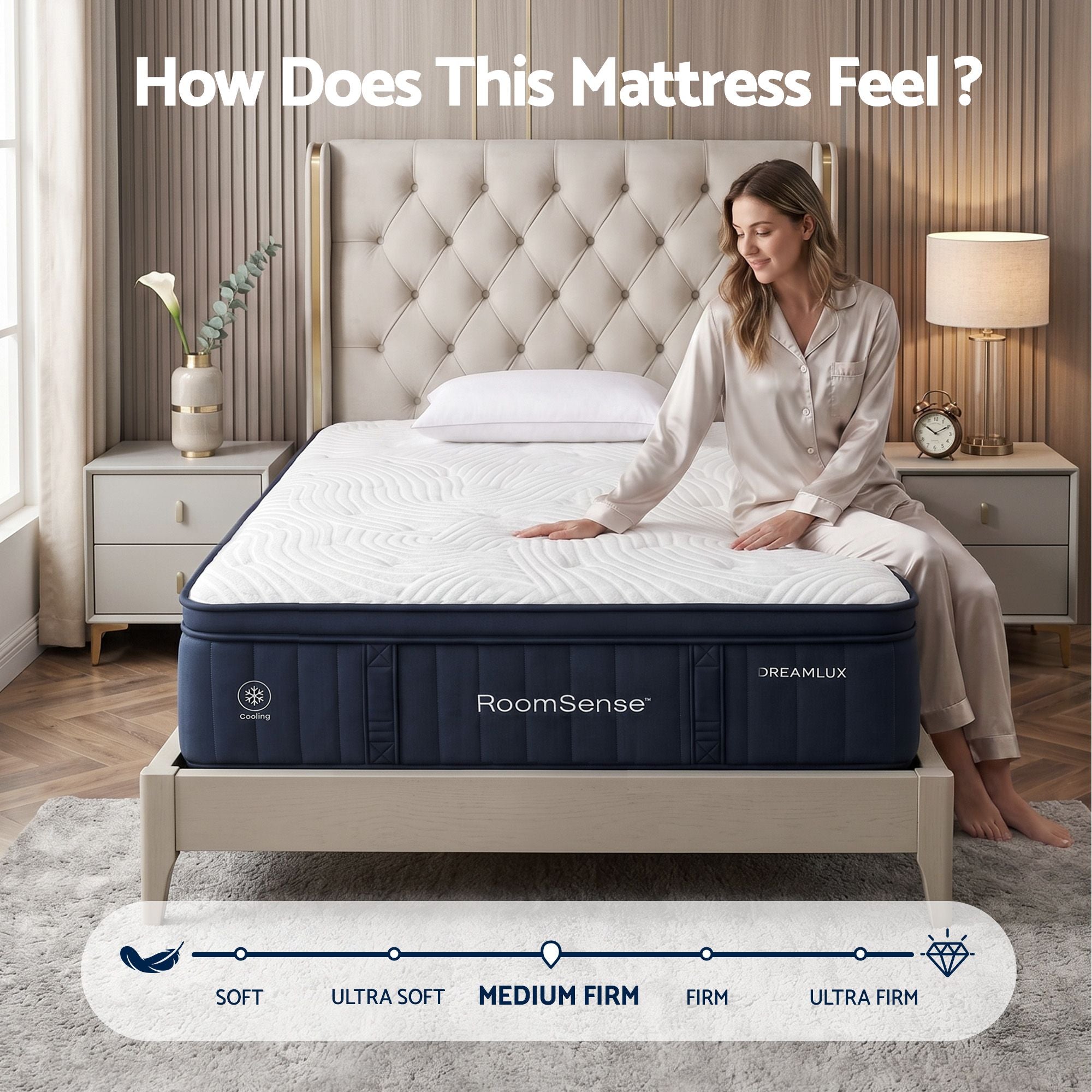 Queen Mattress, 34cm Thick Medium Firm Hybrid Mattress for Back Pain Relief, Tencel Cooling Pocket Spring Mattress Queen Size in a Box