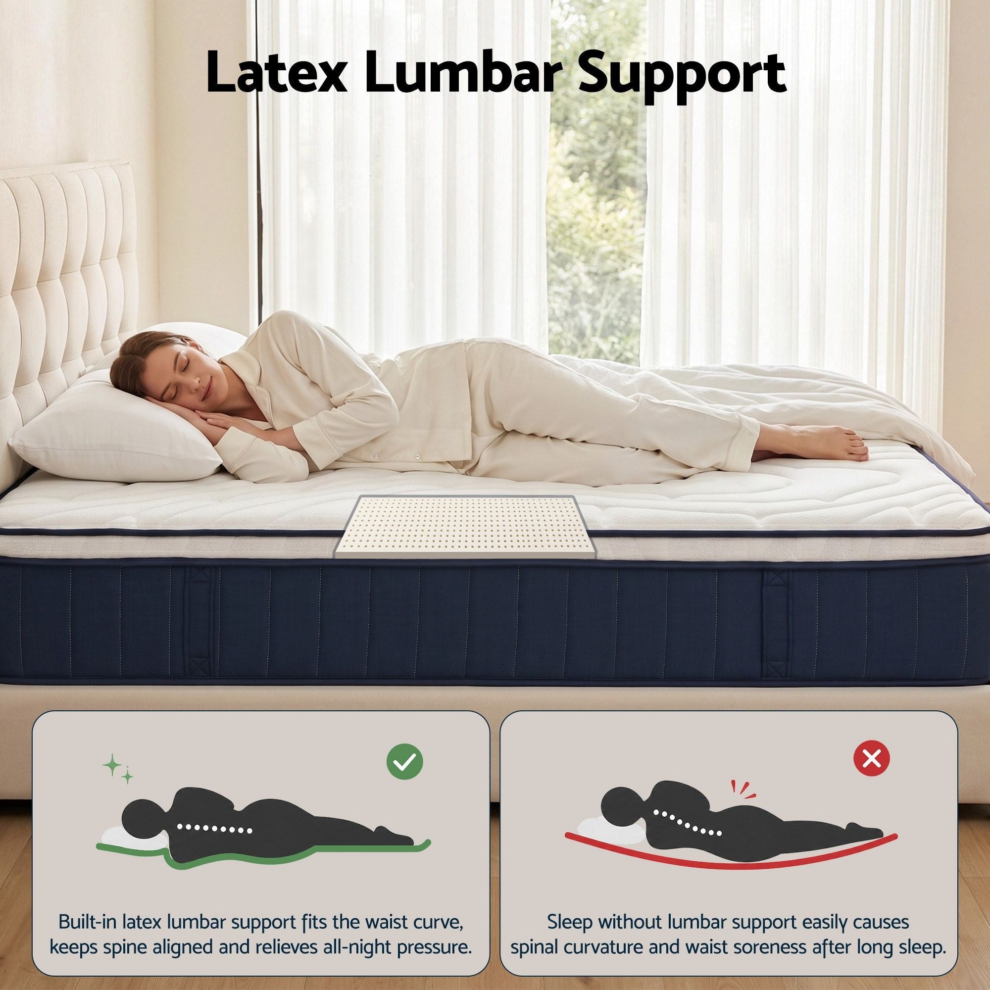 King Single Mattress , 30cm Medium Firm Hybrid Mattress with Latex Lumbar Support for Back Pain Relief , Pocket Spring Mattress King Single Size in a Box