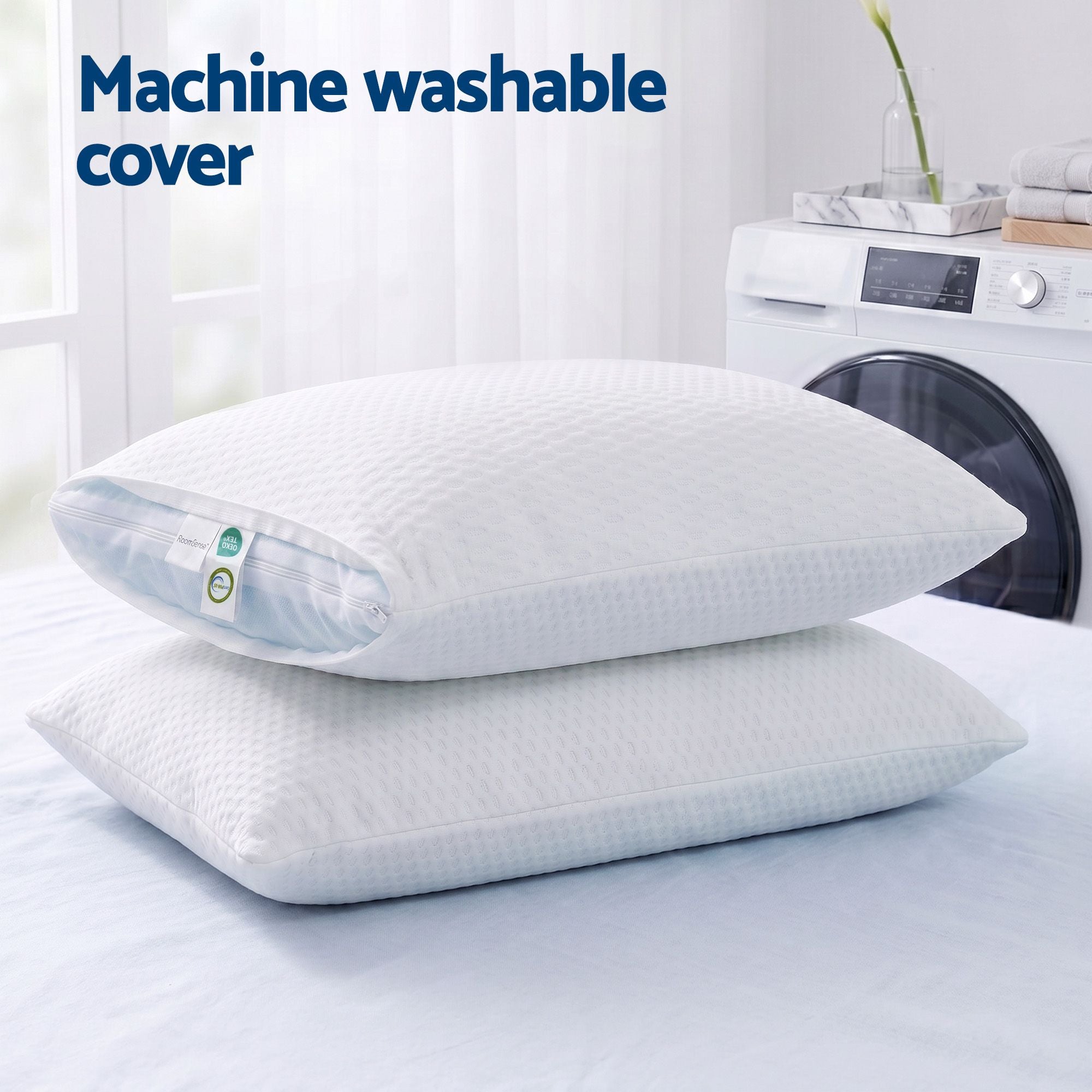 Cooling Memory Foam Pillow 2 Pack 72x50x15cm Adjustable Shredded Gel Side Sleeper Neck Support Washable Cover