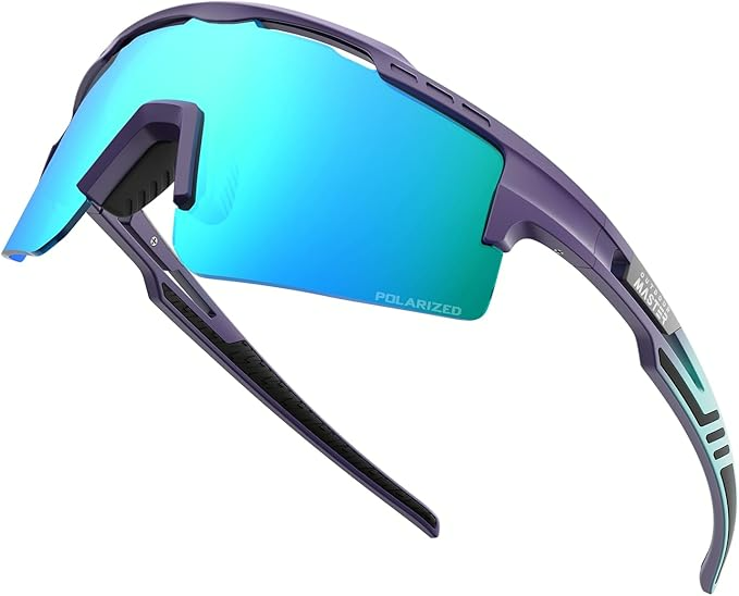 Hawk II Polarized Sports Sunglasses for Men Women, TAC 100% UV400 Protection TR90 Frame Cycling Sunglasses, Baseball Running Fishing Golf Glasses-Blue Frame+revo Blue Cat.3,Adult