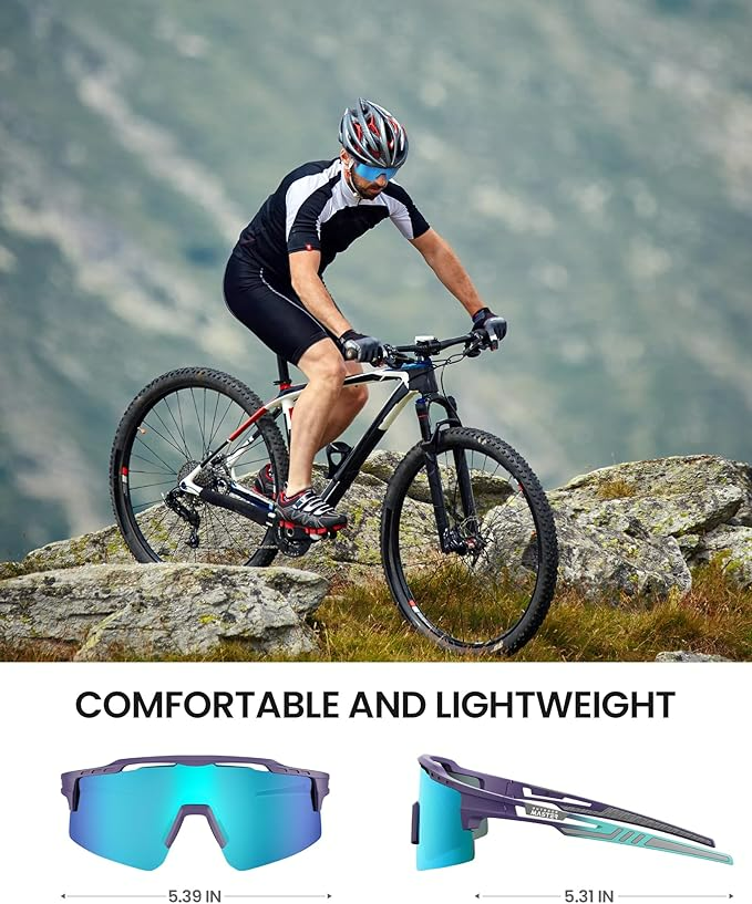 Hawk II Polarized Sports Sunglasses for Men Women, TAC 100% UV400 Protection TR90 Frame Cycling Sunglasses, Baseball Running Fishing Golf Glasses-Blue Frame+revo Blue Cat.3,Adult
