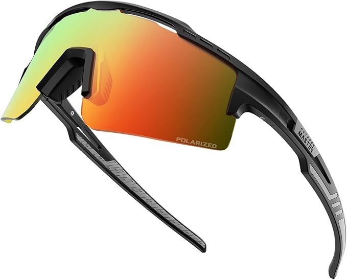 Hawk II Polarized Sports Sunglasses for Men Women, TAC 100% UV400 Protection TR90 Frame Cycling Sunglasses, Baseball Running Fishing Golf Glasses-Black Frame+revo Blue Cat.3,Adult