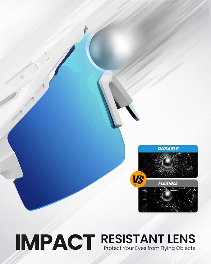 Hawk II Polarized Sports Sunglasses for Men Women, TAC 100% UV400 Protection TR90 Frame Cycling Sunglasses, Baseball Running Fishing Golf Glasses-White Frame+revo Blue Cat.3